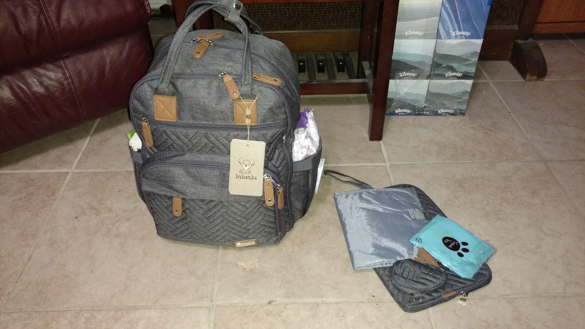 iniuniu Baby Diaper Bag Backpack, 4 in 1 kit Large Capacity Travel Backpack | Waterproof Backpack for Moms Dads,Travel Backpack with Pouch,Washable Changing Pad, Baby Essentials customer photo 1