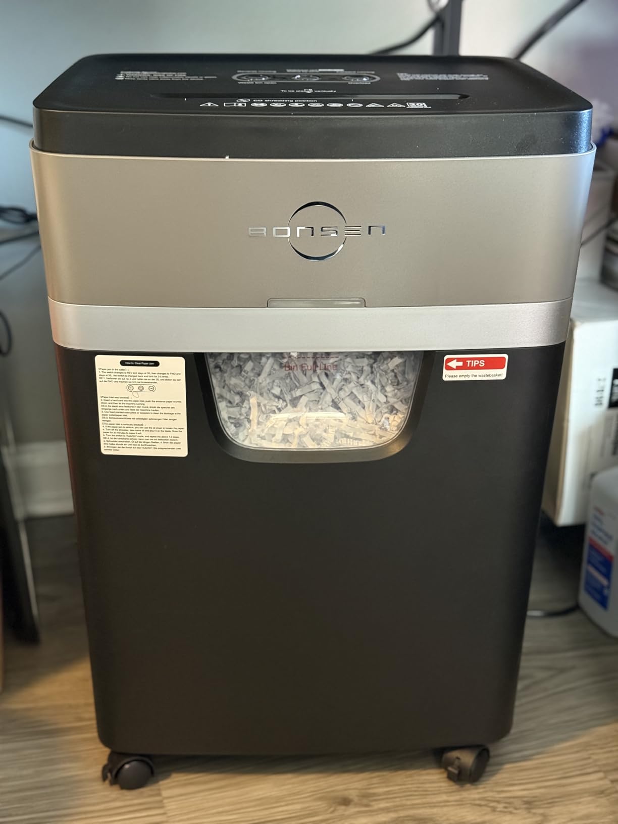 BONSEN 20-Sheet Cross-Cut P-4 High Security Heavy Duty Paper Shredder | 60-Min Nonstop, Jam-Proof, 60dB Ultra-Quiet, 6.6Gal Pullout Bin with Casters, Commercial-Grade Shredder for Home Office S3104 customer photo 2