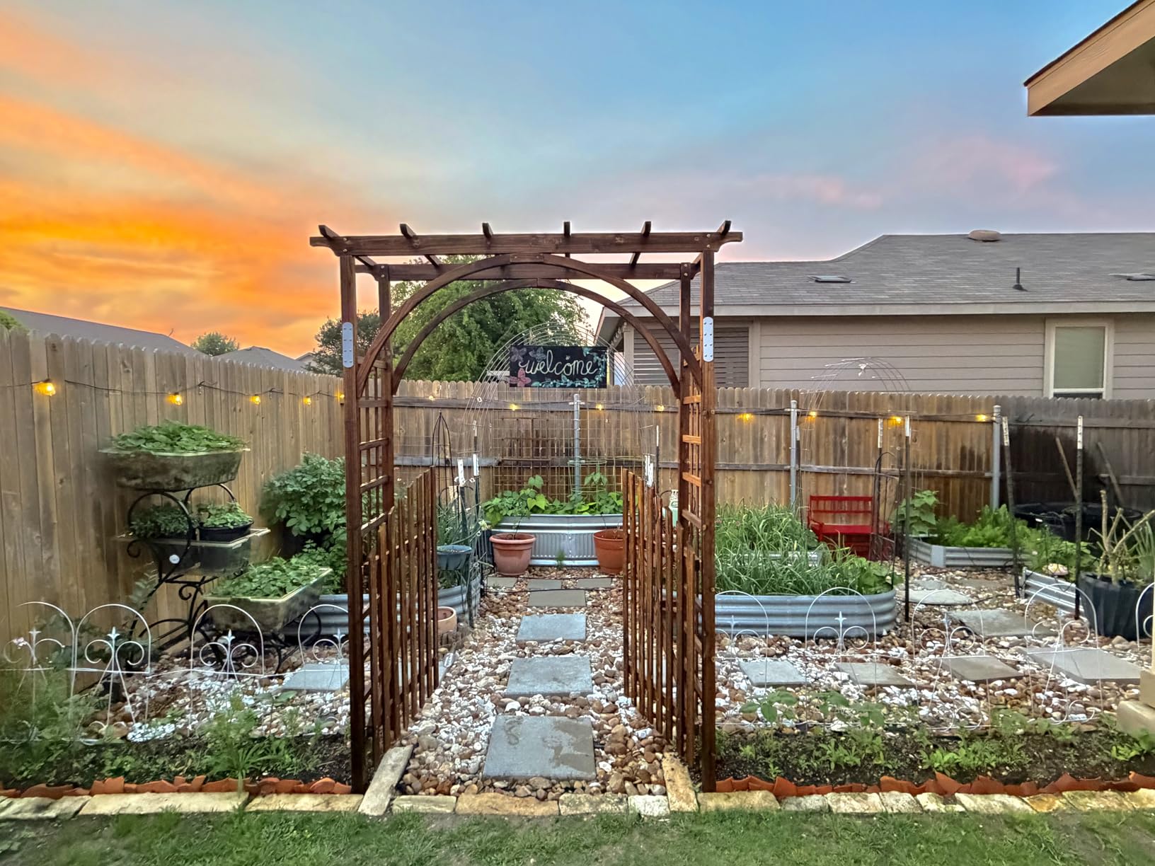 VINGLI 85in Wooden Arbor Garden Arch, Wedding Arch for Ceremony, Wood Trellis for Plant Climbing, Christmas Decor Pergola for Garden Backyard, Lawn customer photo 2