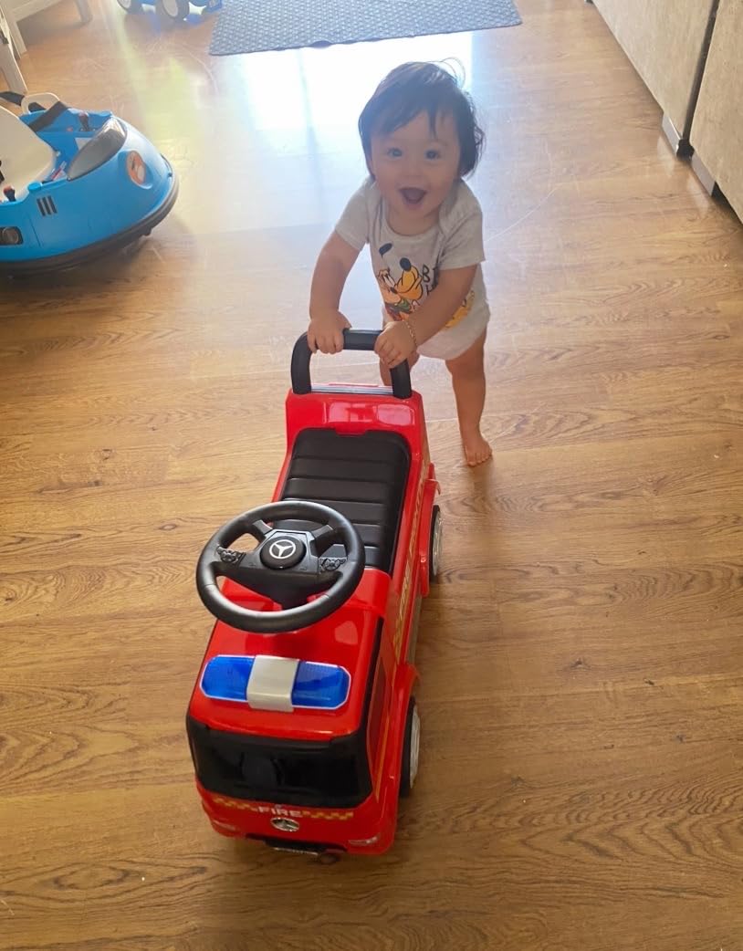Costzon Ride On Push Car for Toddlers, Licensed Mercedes Benz Sliding Car w/Steering Wheel, Horn, Headlights, Under Seat Storage, Foot-to-Floor Riding Toy for Boys Girls 18-36 Months (Fire Truck, Red) customer photo 1