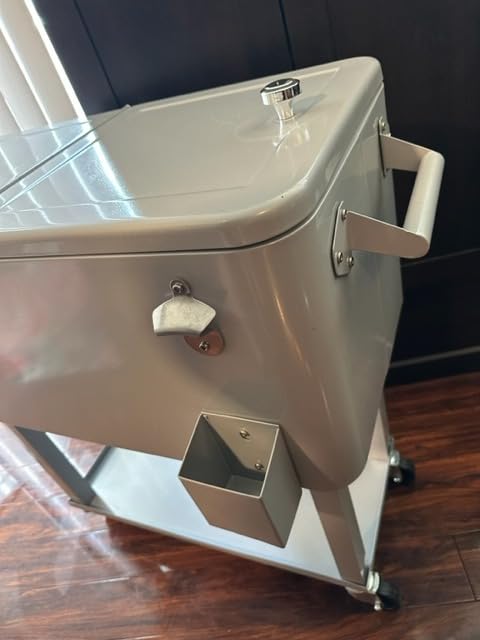 80 Qt Rolling Ice Chest Cooler Cart, Stand Up Cooler Trolley | Patio Beverage Cooler Trolley with Wheels, Outdoor Drink Bar Stand for Backyard Party, Includes Serving Tray, Ice Scoop customer photo 1
