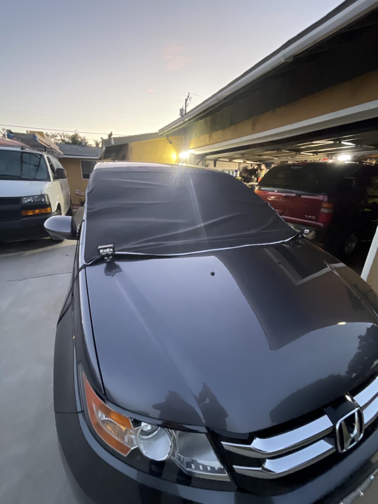 LoyaForba 42.25x74.80 Inch Windshield Snow Cover, Frost Sunshade, Black-1 | all-weather protection, shields from snow and ice, covers the front glass and wipers, for cars SUVs and vans customer photo 2