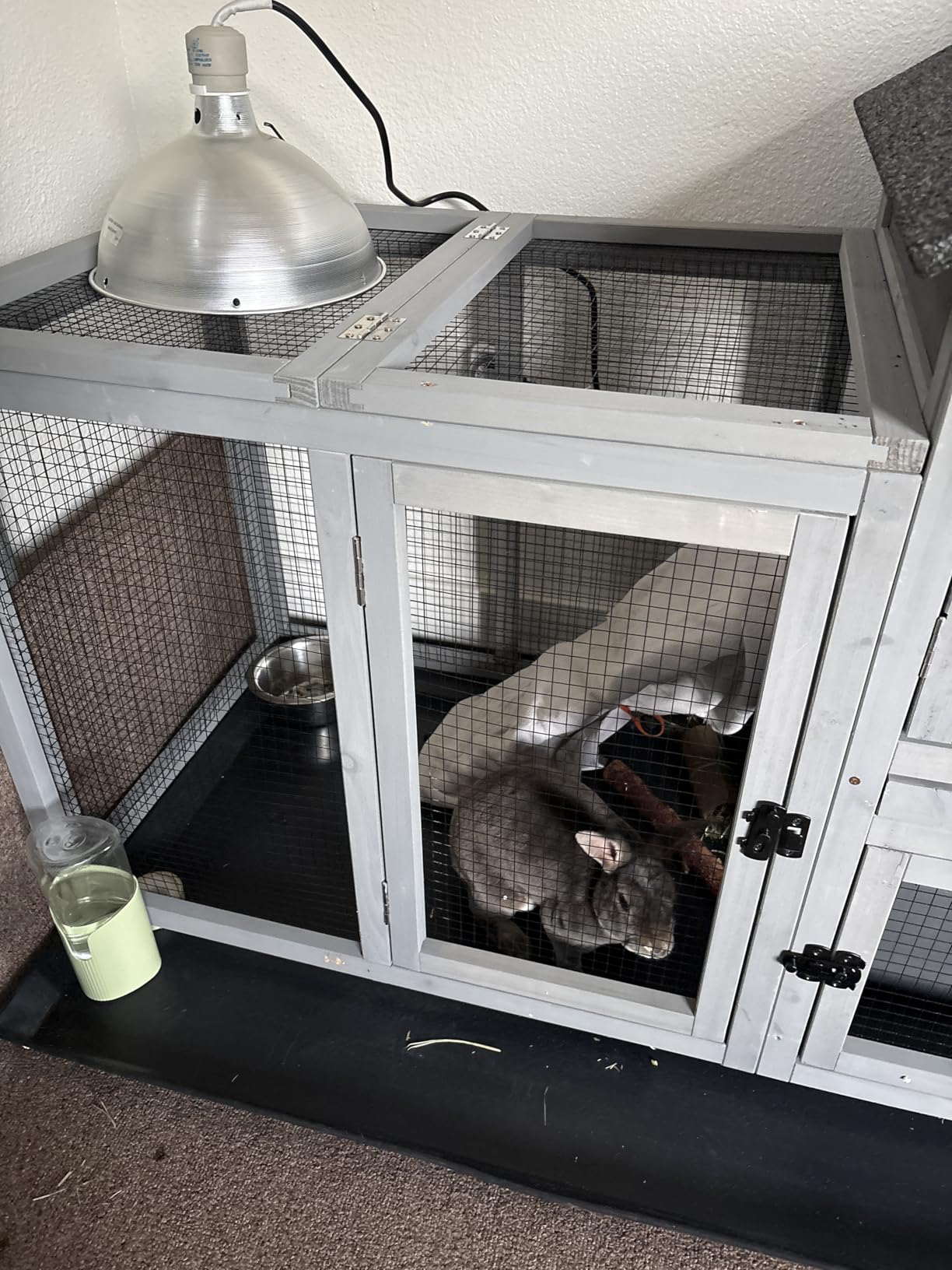 GUTINNEEN Rabbit Hutch for Outdoor Indoor Use, Bunny Cage with PVC Layer and Bottom Wire Netting, Wooden Chicken Coop Rabbit House with UV Roof, Leakproof Tray, Run customer photo 2