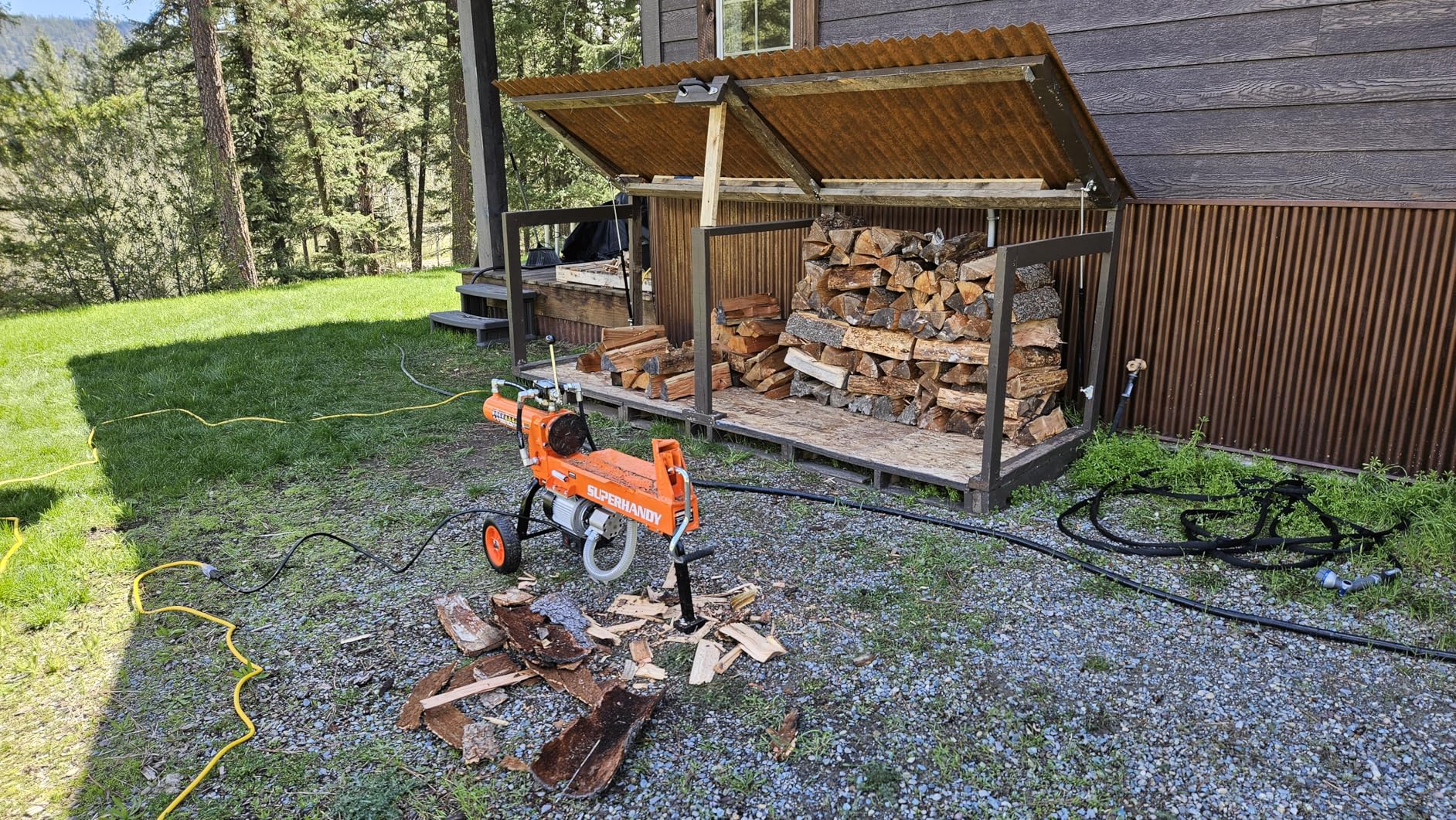 SuperHandy Log Splitter Portable Electric 14 Ton Rapid Auto Return Hydraulic Ram System Bucher Gear Pump 2.5eHP 15Amp Motor Horizontal Full Beam Steel Wedge Firewood Splitting Forestry Harvesting customer photo 1