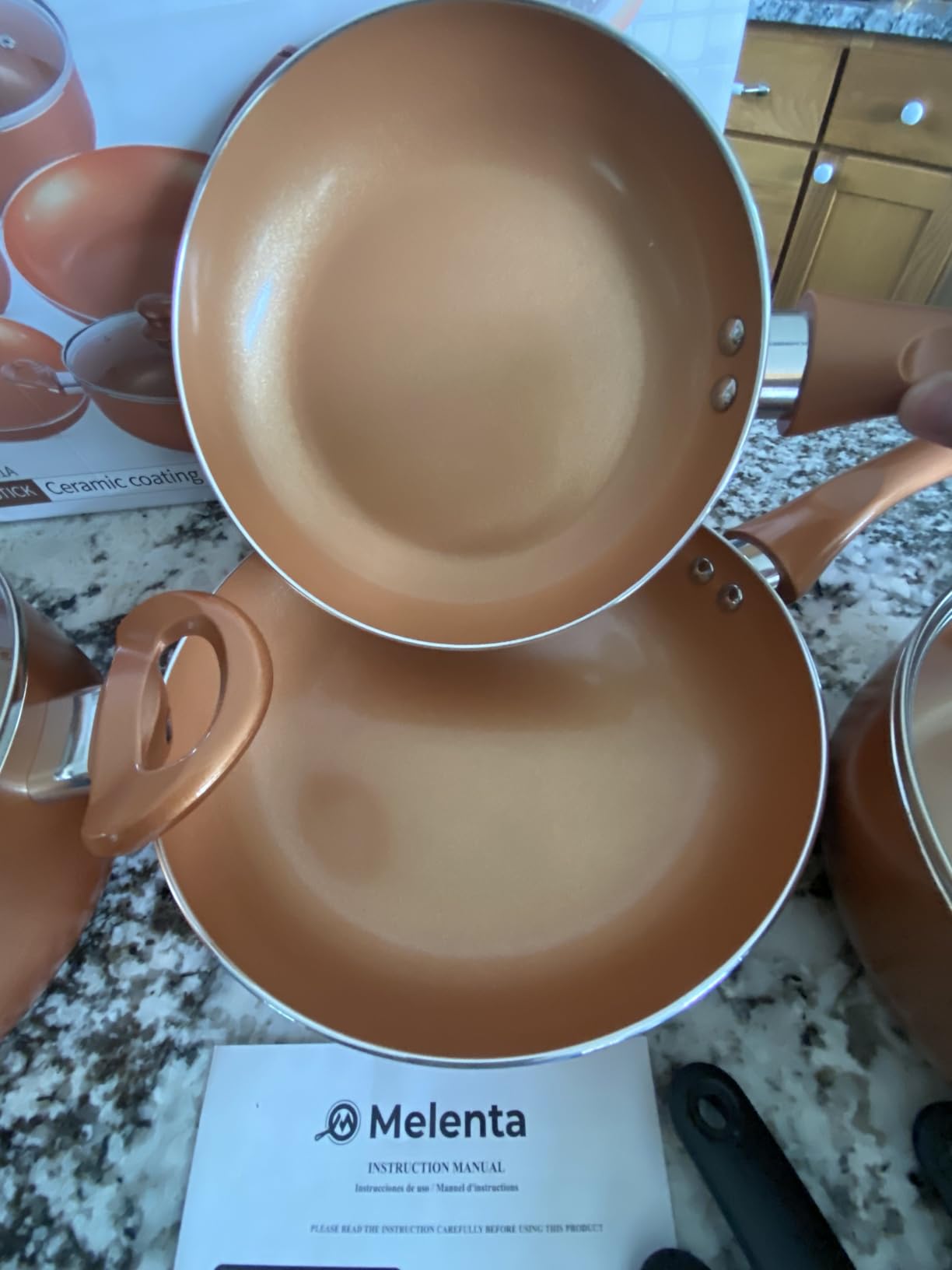 M MELENTA Pots and Pans Set Ultra Nonstick, Pre-Installed 11pcs Cookware Set Copper with Ceramic Coating, Stay cool handle & Nylon Kitchen Utensils, Gas/Induction Compatible, 100% PFOA Free customer photo 1