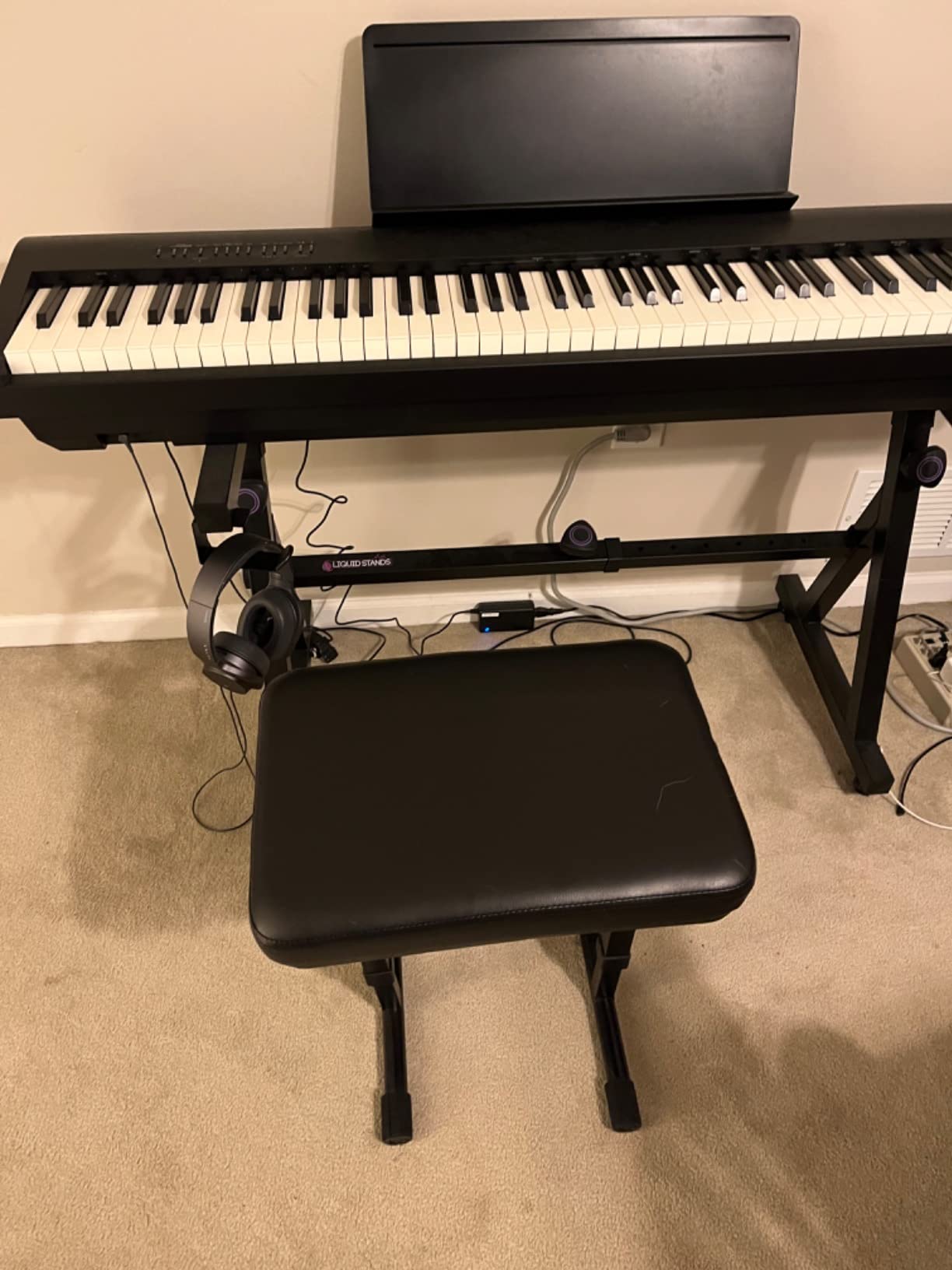 Liquid Stands Piano Bench Adjustable Stool - Music Keyboard Bench Seat for Piano Keyboard Stand with Black Padded Cushion for Musicians Piano Stool Chair (PU Leather) customer photo 2