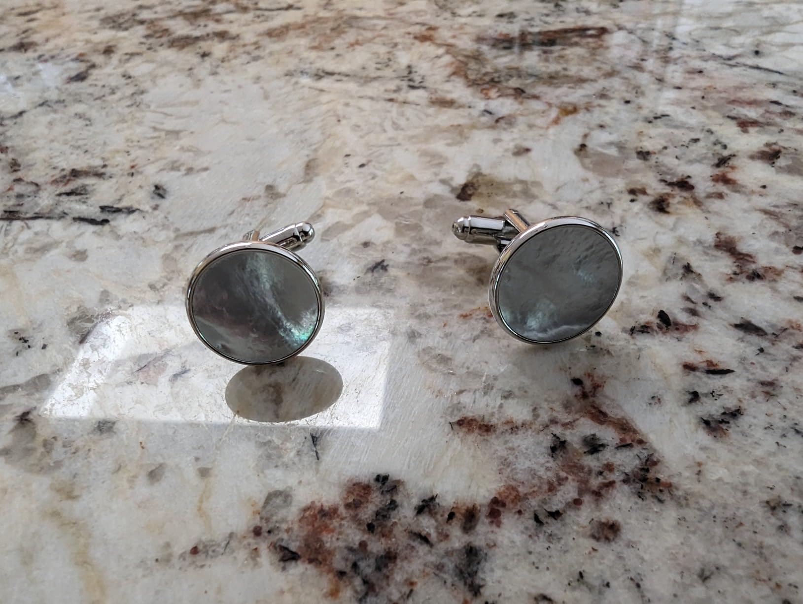 Silver Mother of Pearl Cufflinks in Gift Box Round Cuff Links for Business Wedding Anniversary Dress customer photo 2