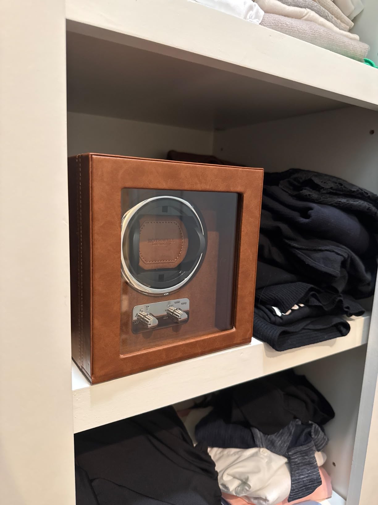 ROTHWELL Single Watch Winder for Automatic Watches with Quiet Motor with Multiple Speeds and Rotation Settings (Tan/Brown) customer photo 1