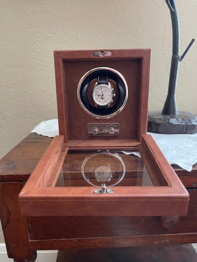 ROTHWELL Single Watch Winder for Automatic Watches with Quiet Motor with Multiple Speeds and Rotation Settings (Tan/Brown) customer photo 2