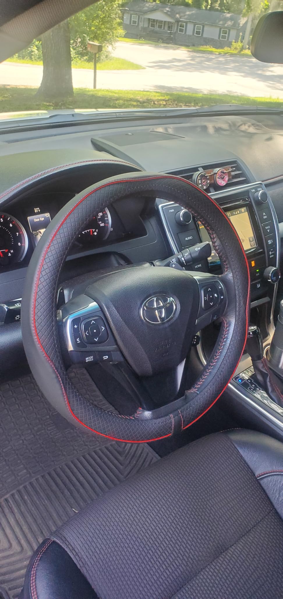 Car Steering Wheel Cover, Anti-Slip, Safety, Soft, Breathable, Heavy Duty, Thick, Full Surround, Sports Style (Black with Red line) customer photo 2