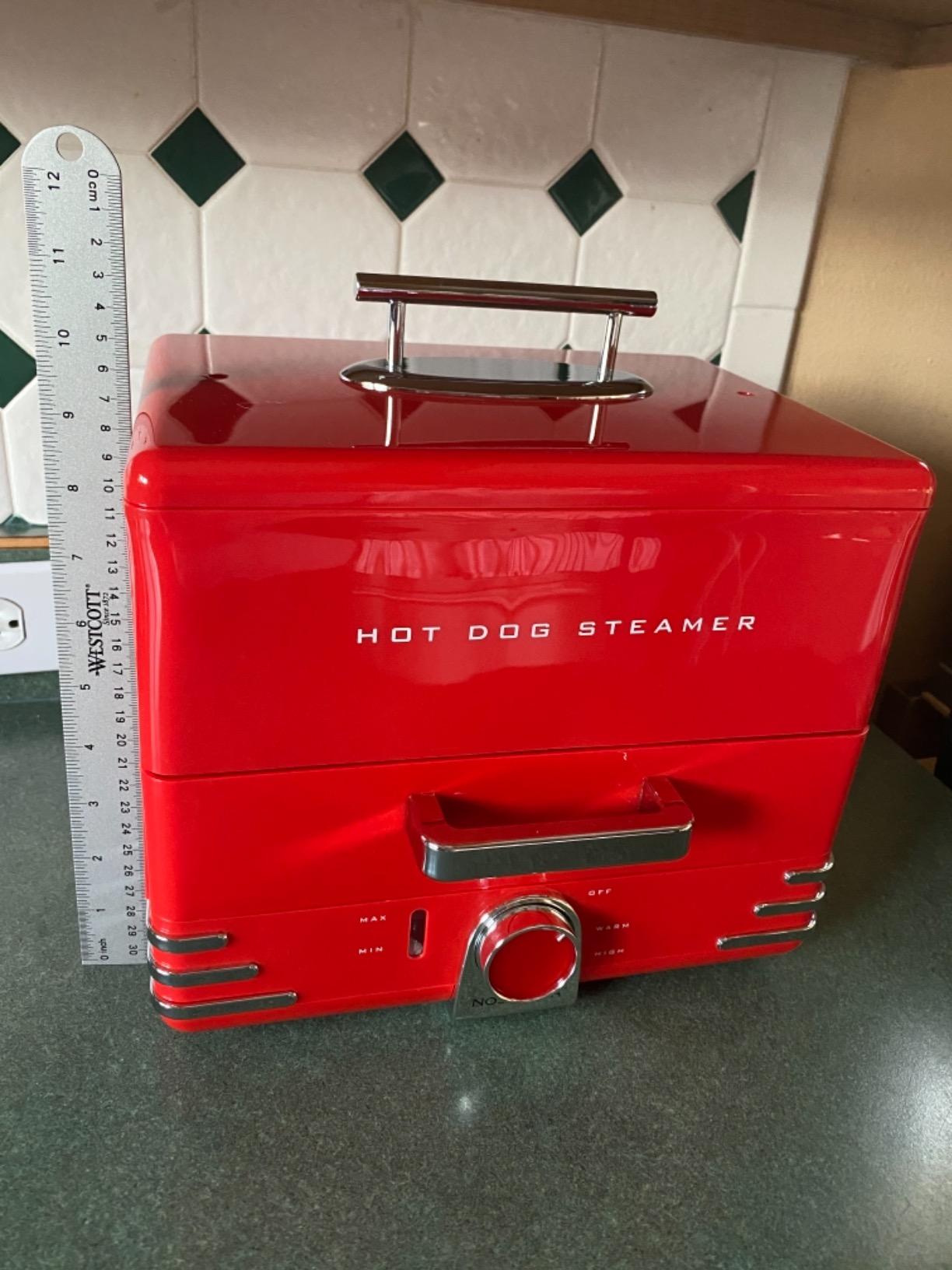 Nostalgia Extra Large Diner-Style Steamer Cooks 20 Hot Dogs & 6 Buns- Hot Dog Steamer for Breakfast Sausages, Brats, Vegetables & Fish- Bun Warmer Steamer Perfect for Game Days or Parties- Red customer photo 2