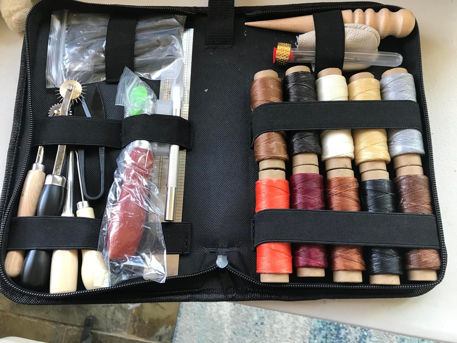 Leather Working Tools for Beginners: Professional Leather Tools with Punch | leather sewing kit with Waxed Thread Groover Awl Stitching Punch for Leathercraft Adults Gifts, Practical leather working kit customer photo 2