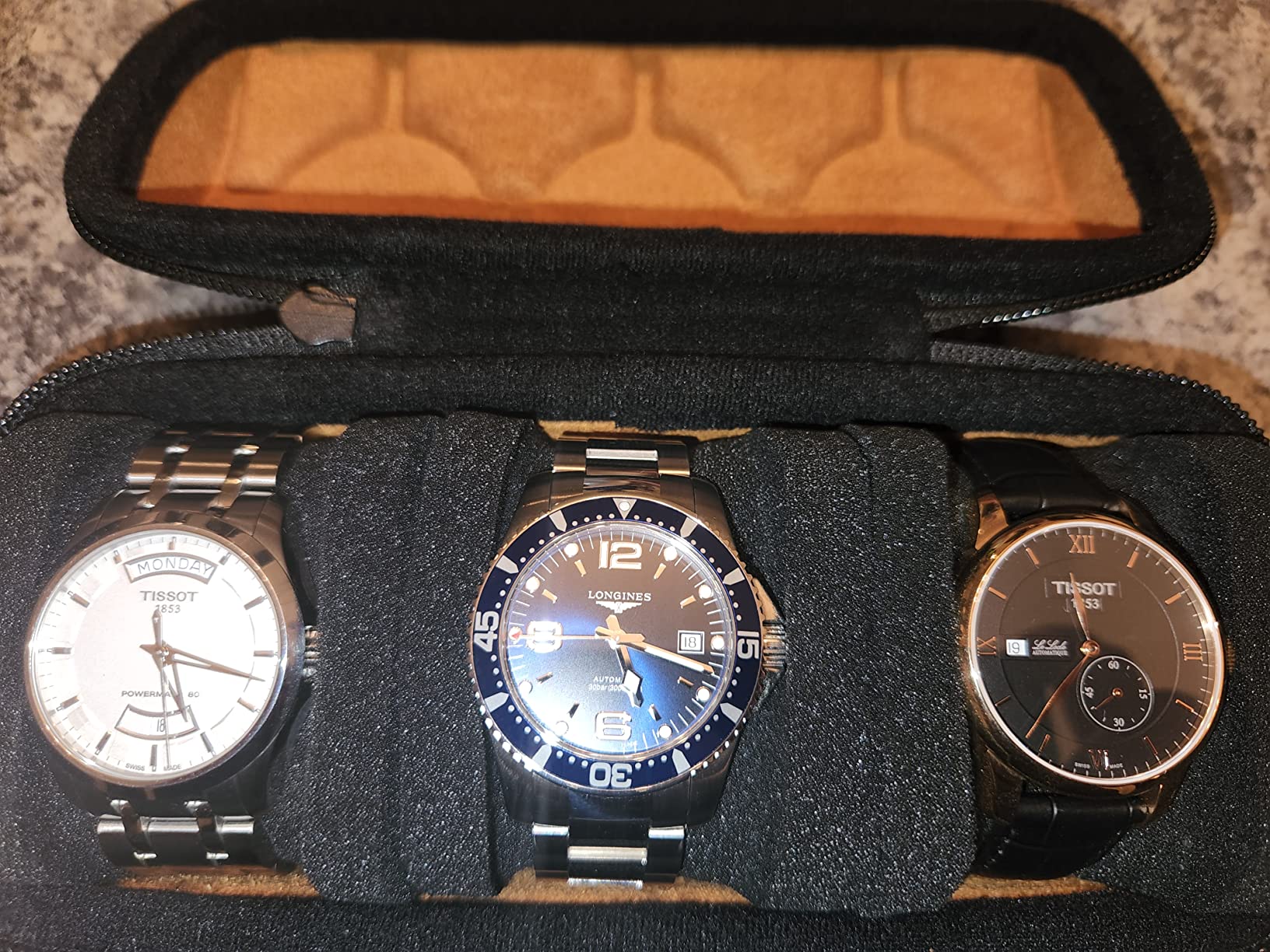 3 slots watch case for travel and storage, hard Watch Roll Organizer holder for Men and Women with microfiber lining customer photo 2