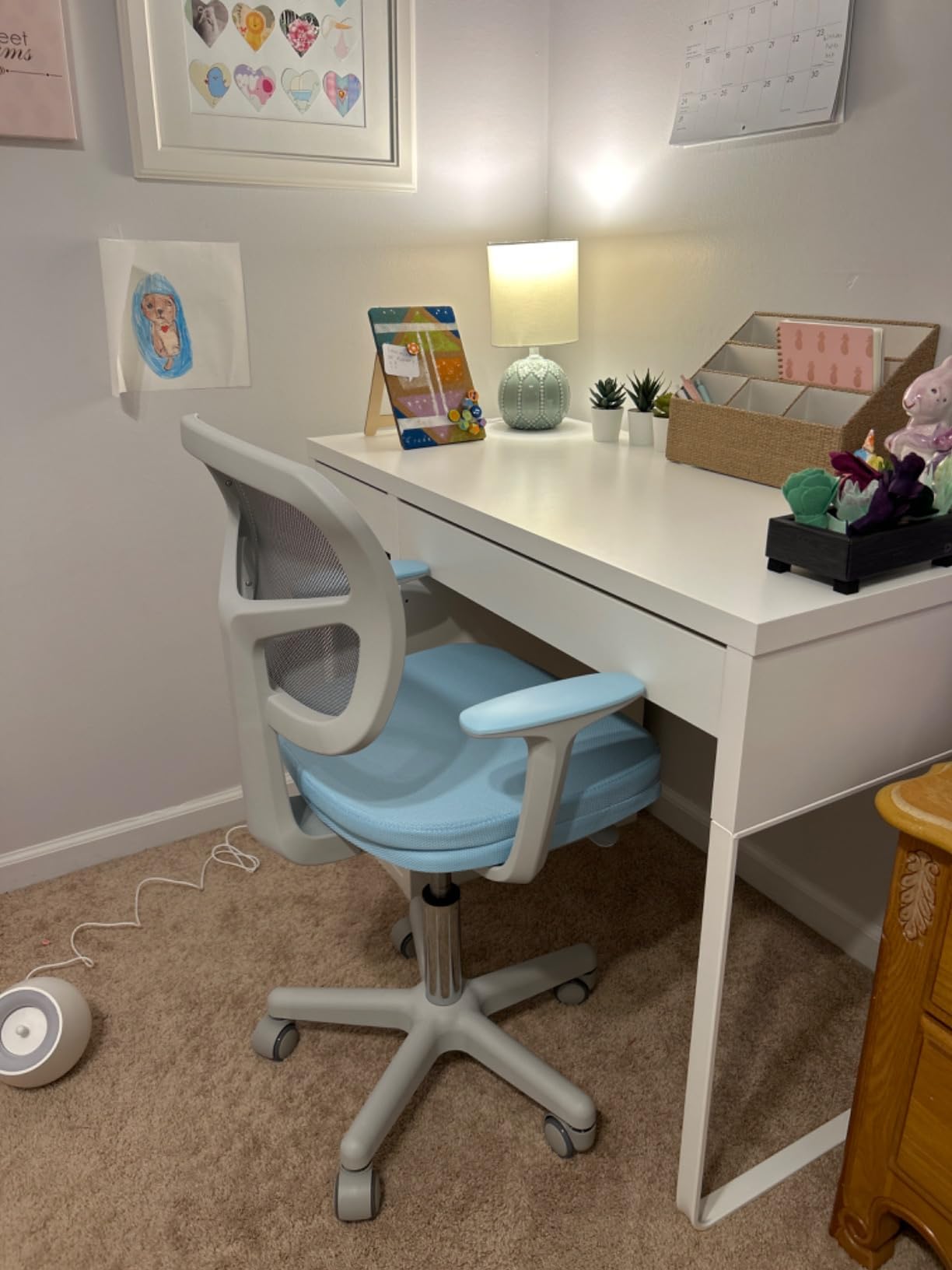 Costzon Kids Desk Chair, Adjustable Children Study Computer Chair with Arms & Wheels, Student Swivel Rolling Task Chair, Ergonomic Kids Office Chair for Boys Girls Age 4-12, Home Bedroom School, Blue customer photo 1