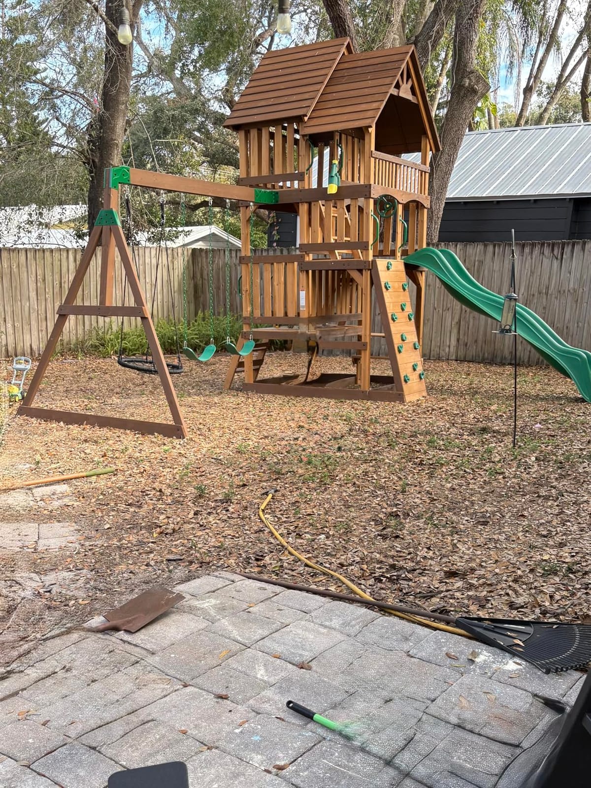 Backyard Discovery Highlander Cedar Wood Swing Set with Wave Slide, Three-Story Clubhouse, Rock Wall, Picnic Table, Belt Swings, Web Swing, Sandbox, Three Ladders, Toy Accessories, Outdoor Playset customer photo 2