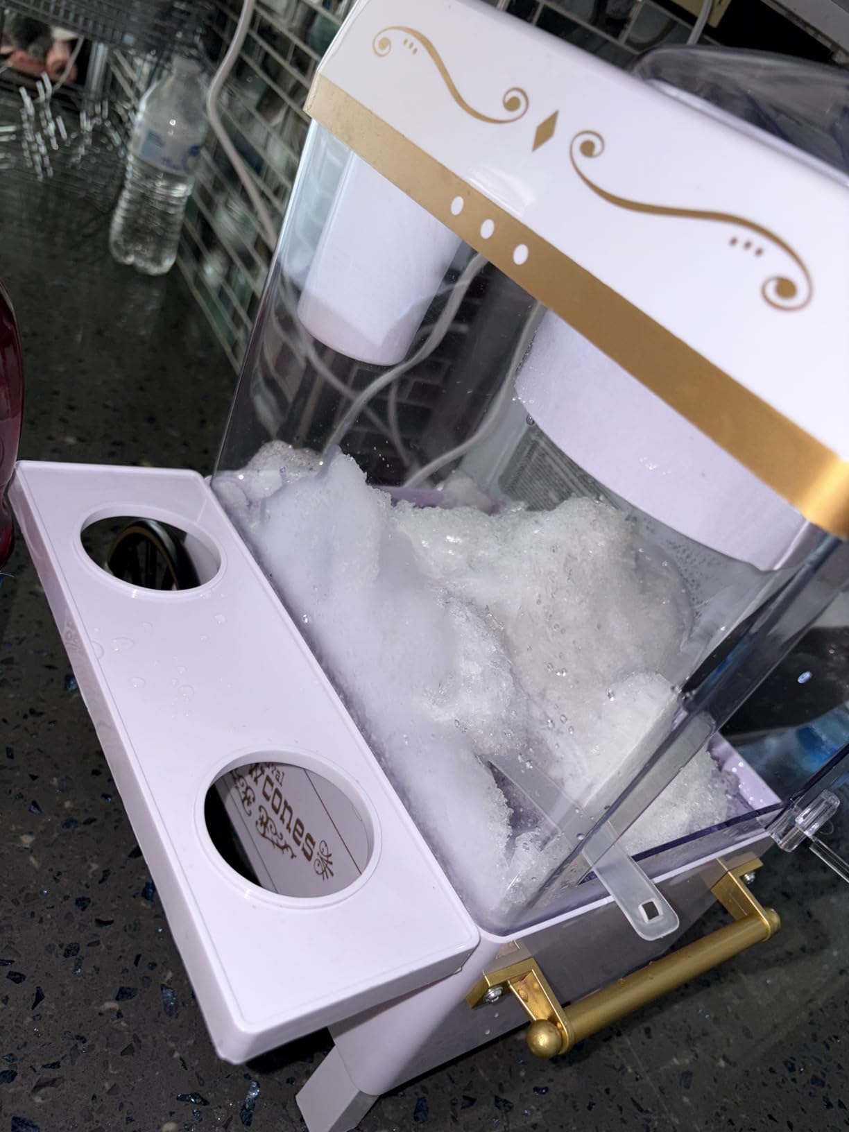 Nostalgia Snow Cone Shaved Ice Machine - Retro Table-Top Slushie Machine Makes 20 Icy Treats - Includes 2 Reusable Plastic Cups & Ice Scoop - White customer photo 2