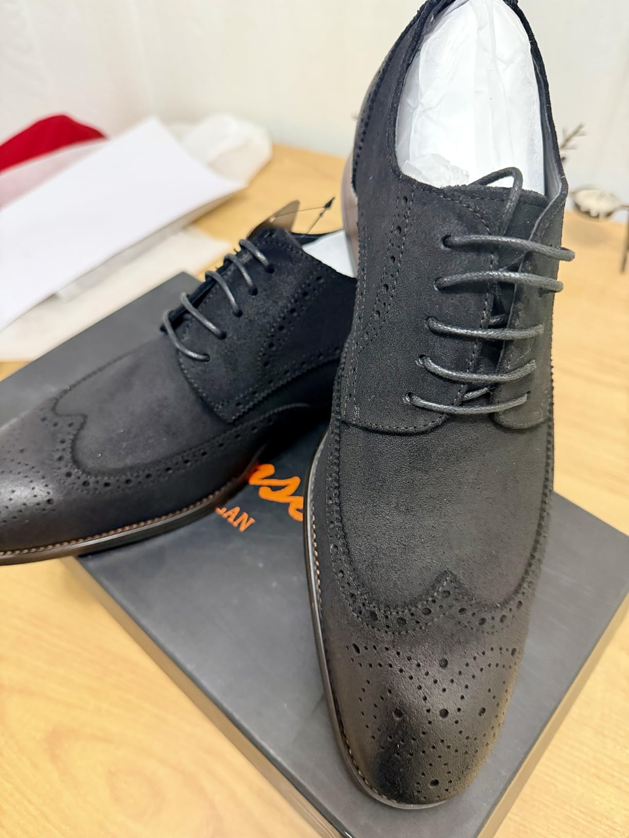 Jousen Men's Dress Shoes Leather Wingtip Oxford Shoes customer photo 1
