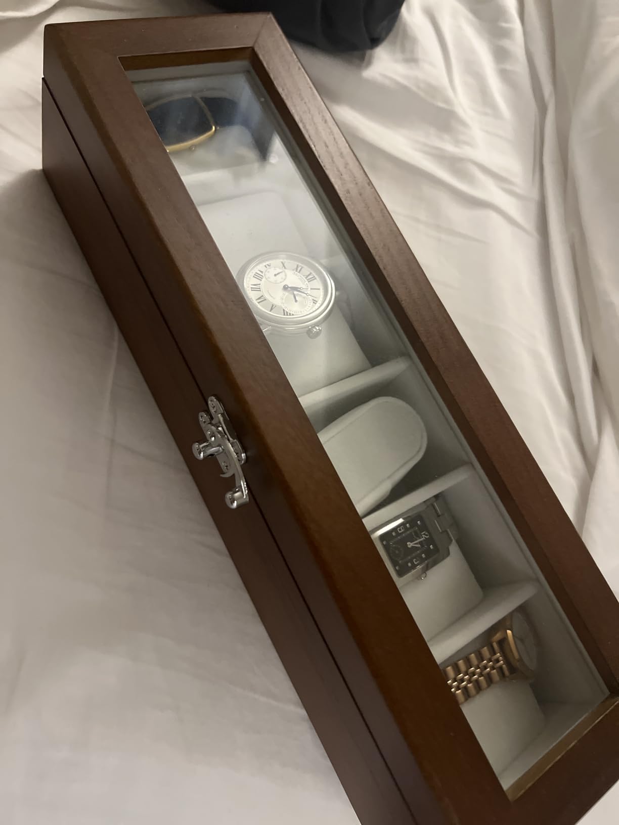 Watch Box, Watch Case for Men Women with Large Glass Lid, Wooden Watch Display Storage Box with 6 - Slots, Classic Walnut Mens Watch Box Organizer customer photo 2