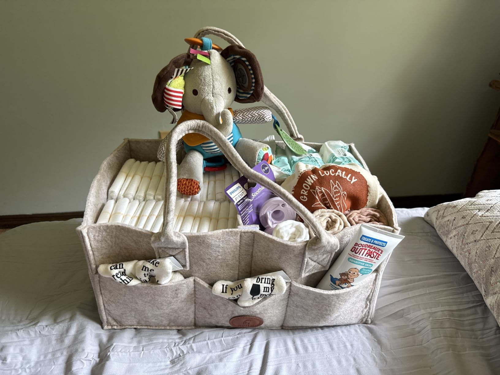 Maliton Felt Diaper Caddy Organizer for Changing Table - Large, Khaki | 15x9x7