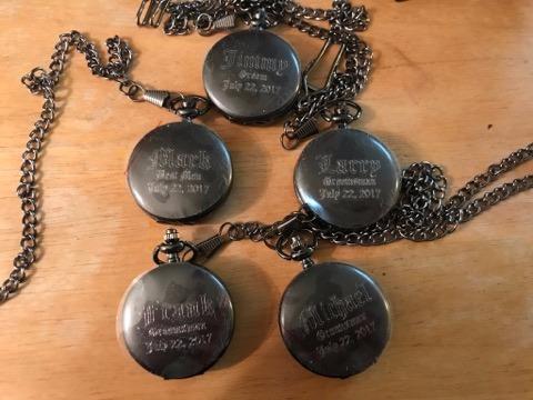 Personalized Gunmetal Gray, Black or Silver Quartz Pocket Watch with Chain - Groomsmen Wedding Party - Engraved customer photo 2