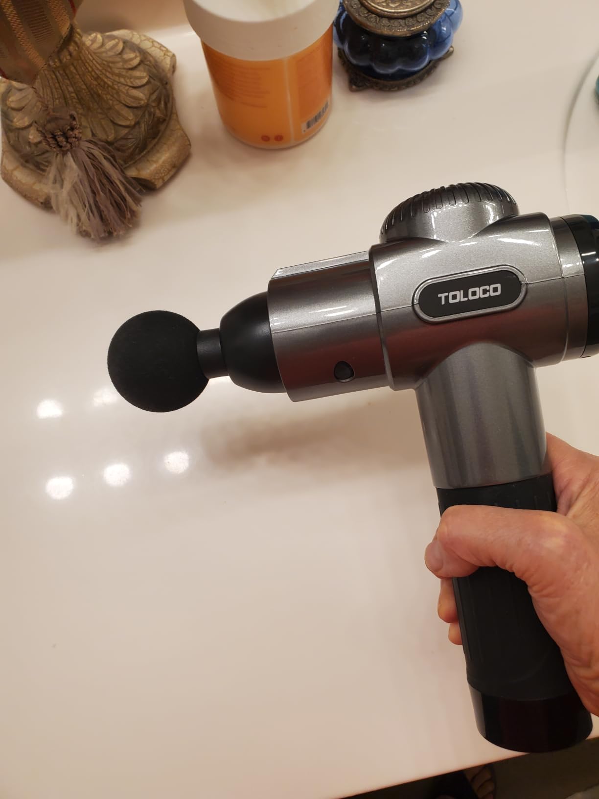 TOLOCO Massage Gun, Deep Tissue Back Massage for Athletes for Pain Relief, Percussion Massager with 10 Massages Heads & Silent Brushless Motor, Fathers Day Dad Gifts, Carbon customer photo 1