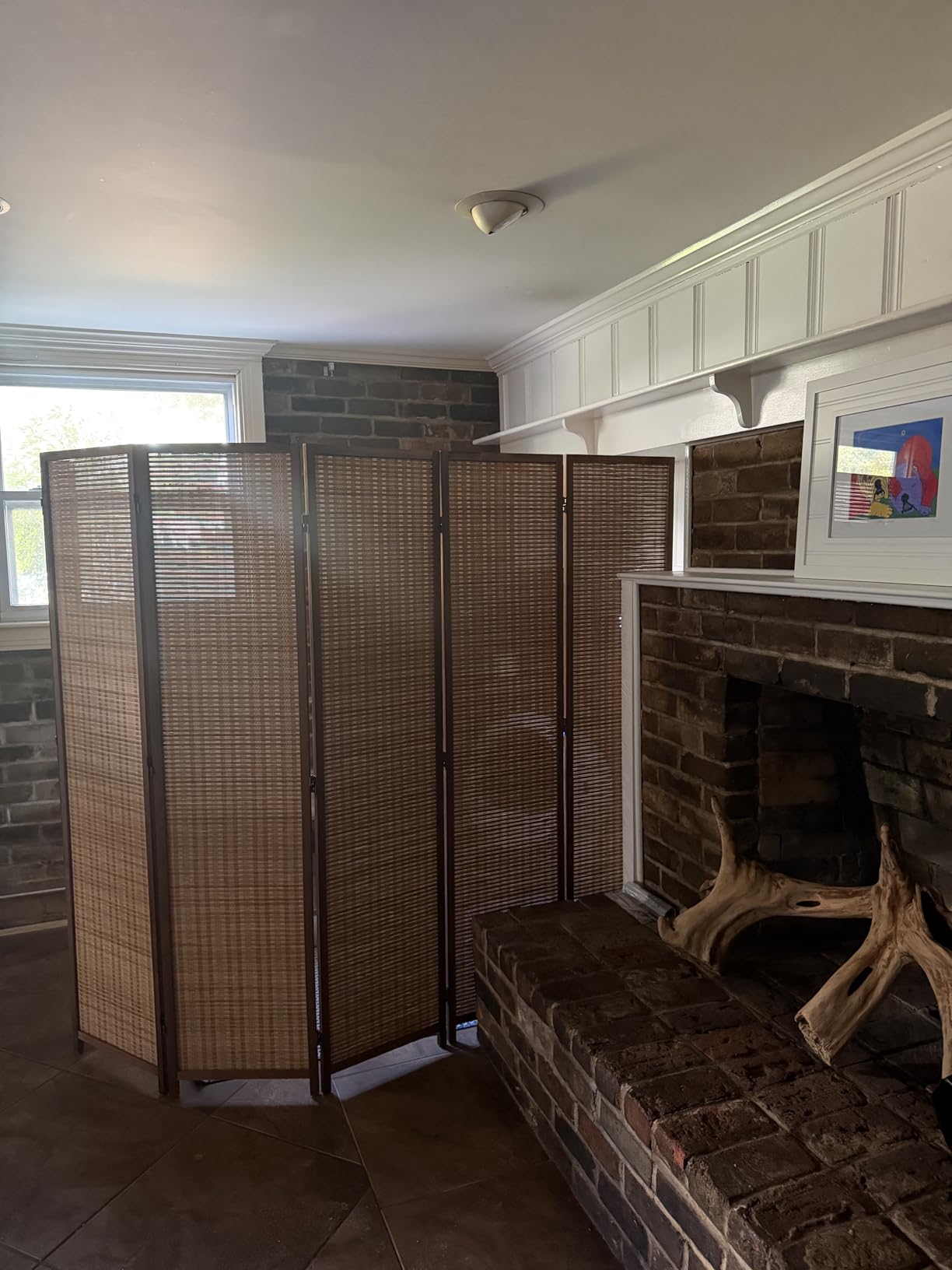 Furnnylane 6 Panel Bamboo Room Divider - 5.6 ft Tall Folding Privacy Screen for Room Separation, Natural Brown Freestanding Partition Wall for Home Office (67