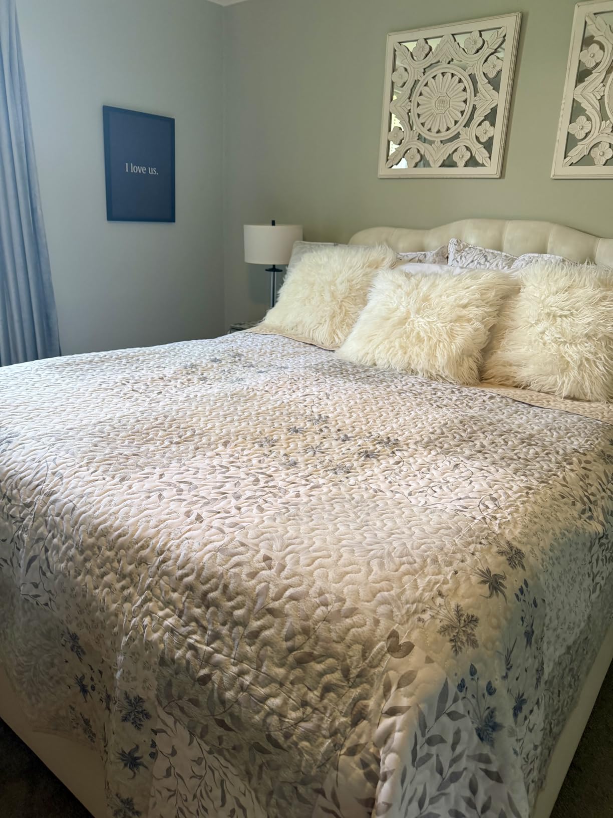 Exclusivo Mezcla Reversible Boho Quilts Queen Size Gray | Lightweight Soft Bedspreads, All Season Patchwork Coverlet Bedding Set, Printed Floral Pattern, 1 Quilt and 2 Pillow Shams customer photo 2