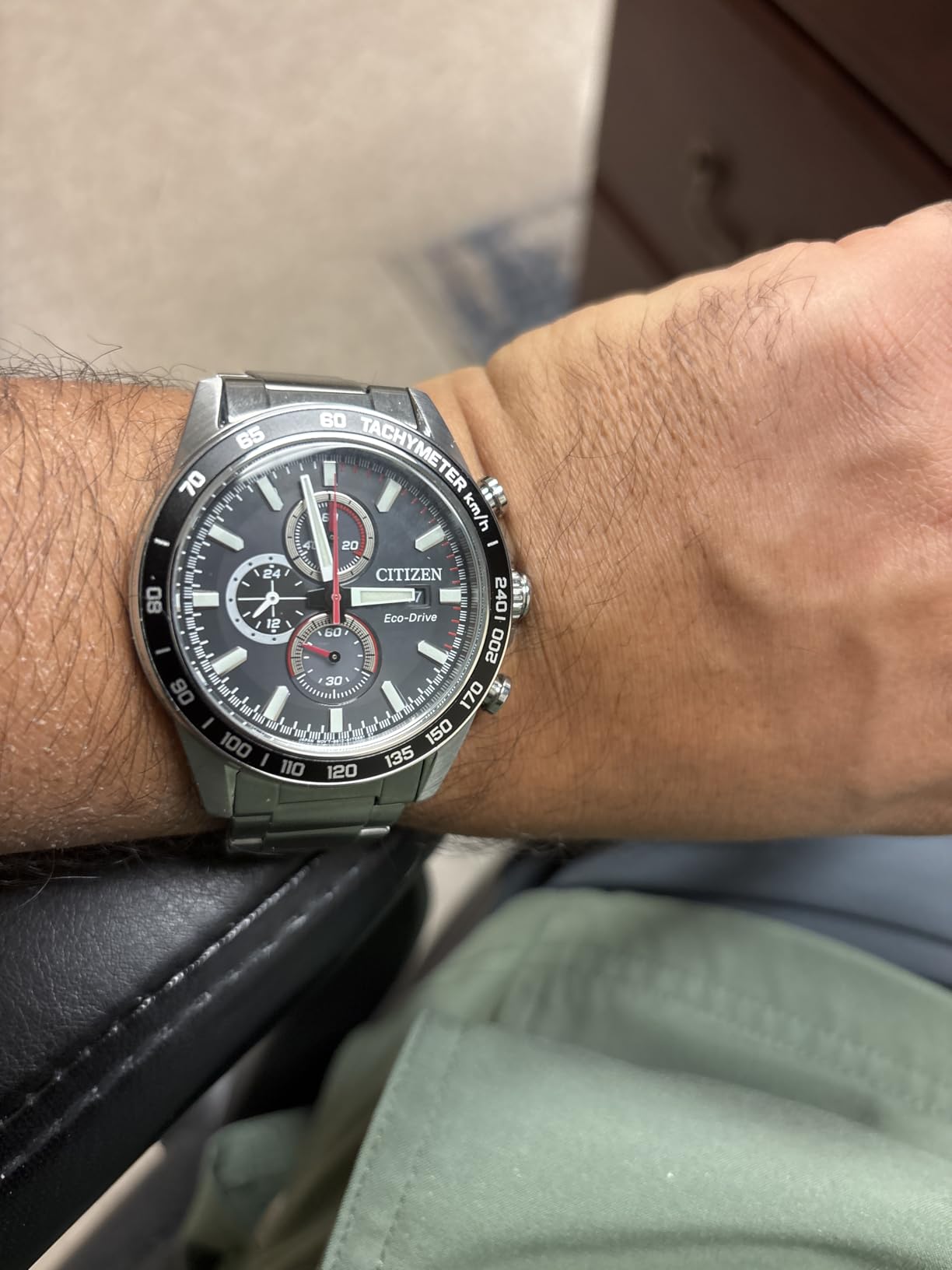 Citizen Men's Sport Casual Brycen Eco-Drive Chronograph Stainless Steel Watch, 12/24 Hour Time, Date, Tachymeter, 100 Meters Water Resistant, Spherical Mineral Crystal, Weekender customer photo 2