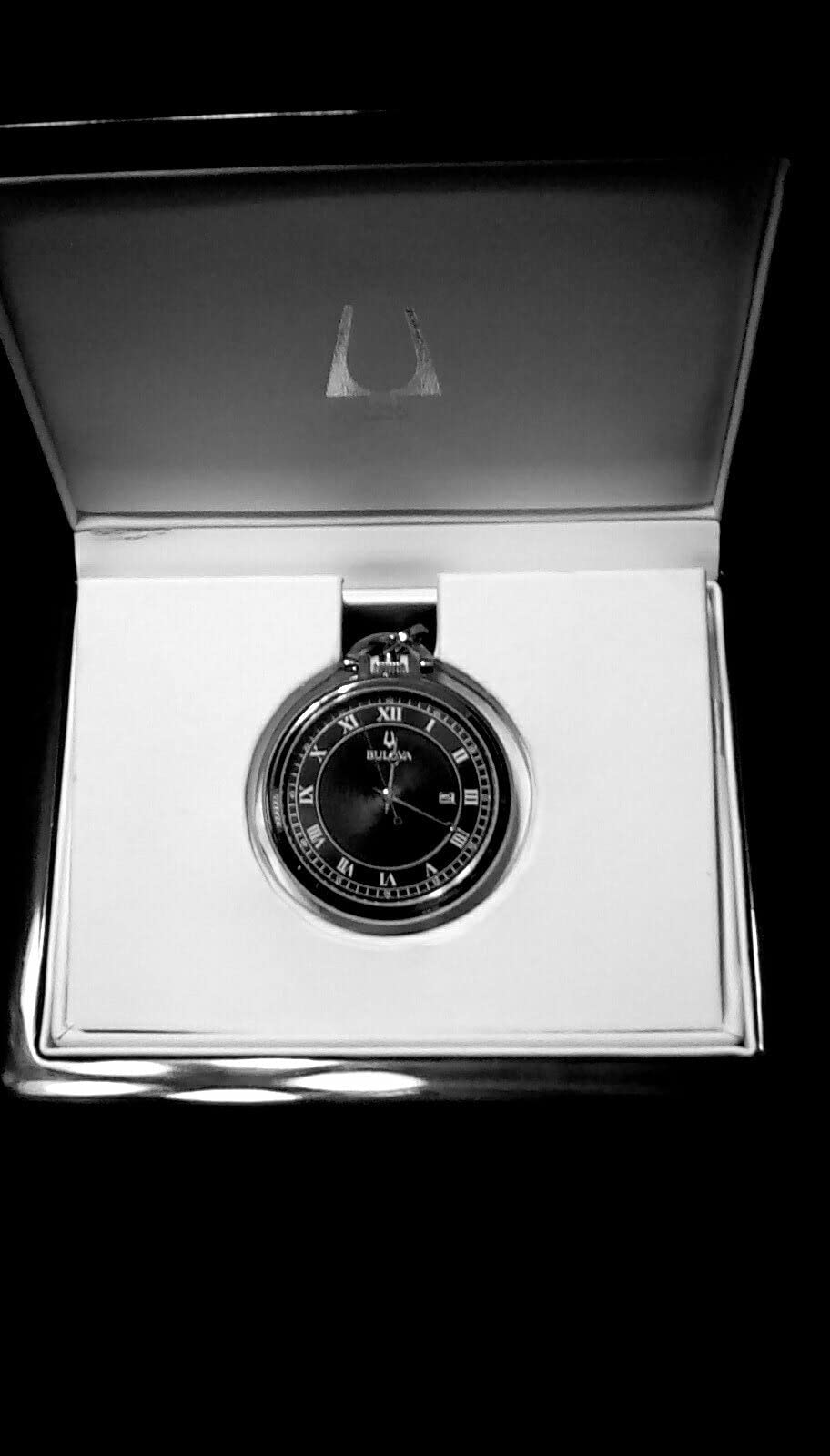 Classic Pocket Watch 3-Hand Date Quartz Stainless Steel, Black Dial with Detachable Chain Style: 96B308 customer photo 1
