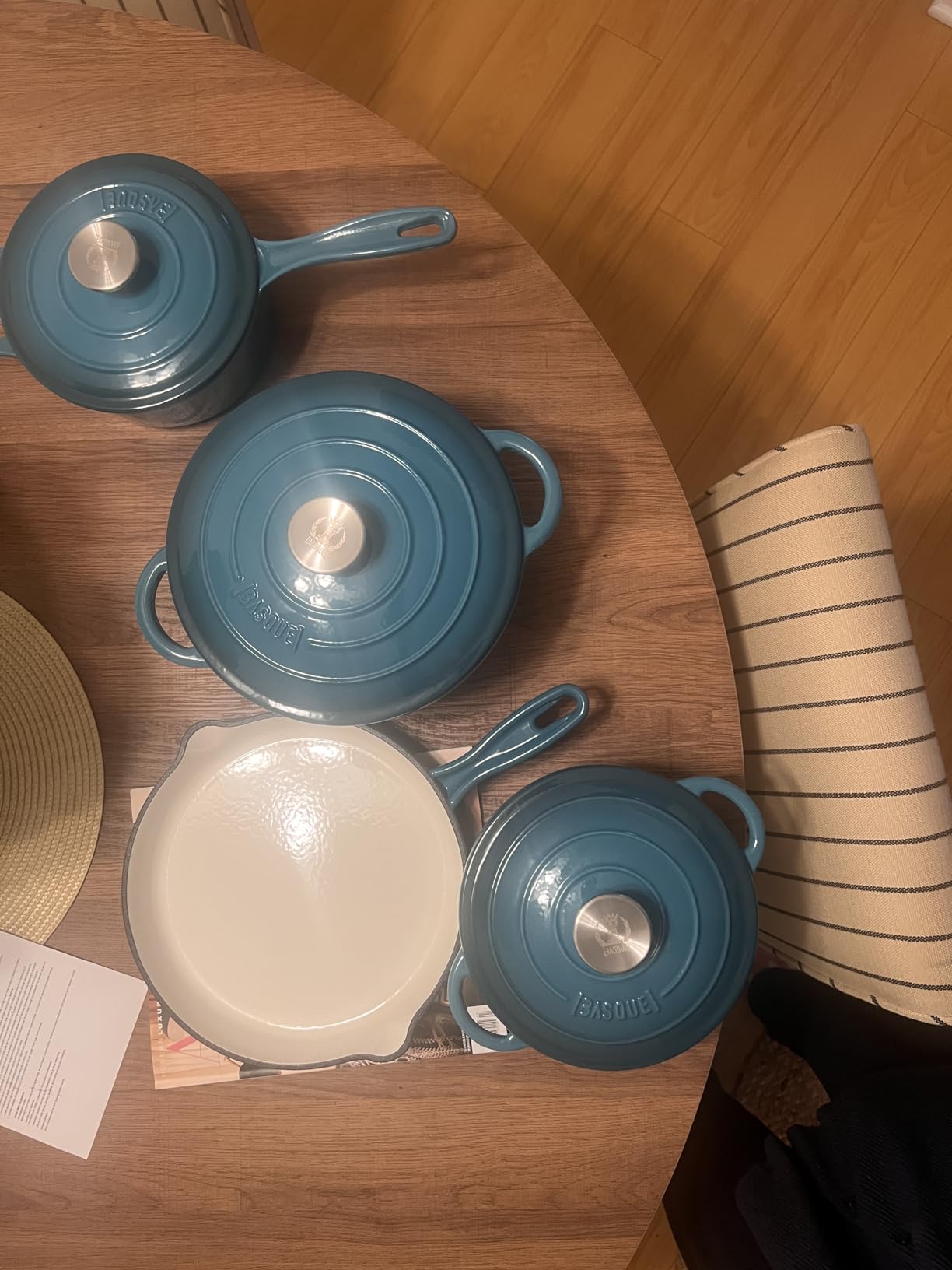 Basque Enameled Cast Iron Cookware Set, 7-Piece Set (Biscay Blue), Nonstick, Oversized Handles, Oven Safe; Skillet, Saucepan, Small Dutch Oven, Large Dutch Oven customer photo 1