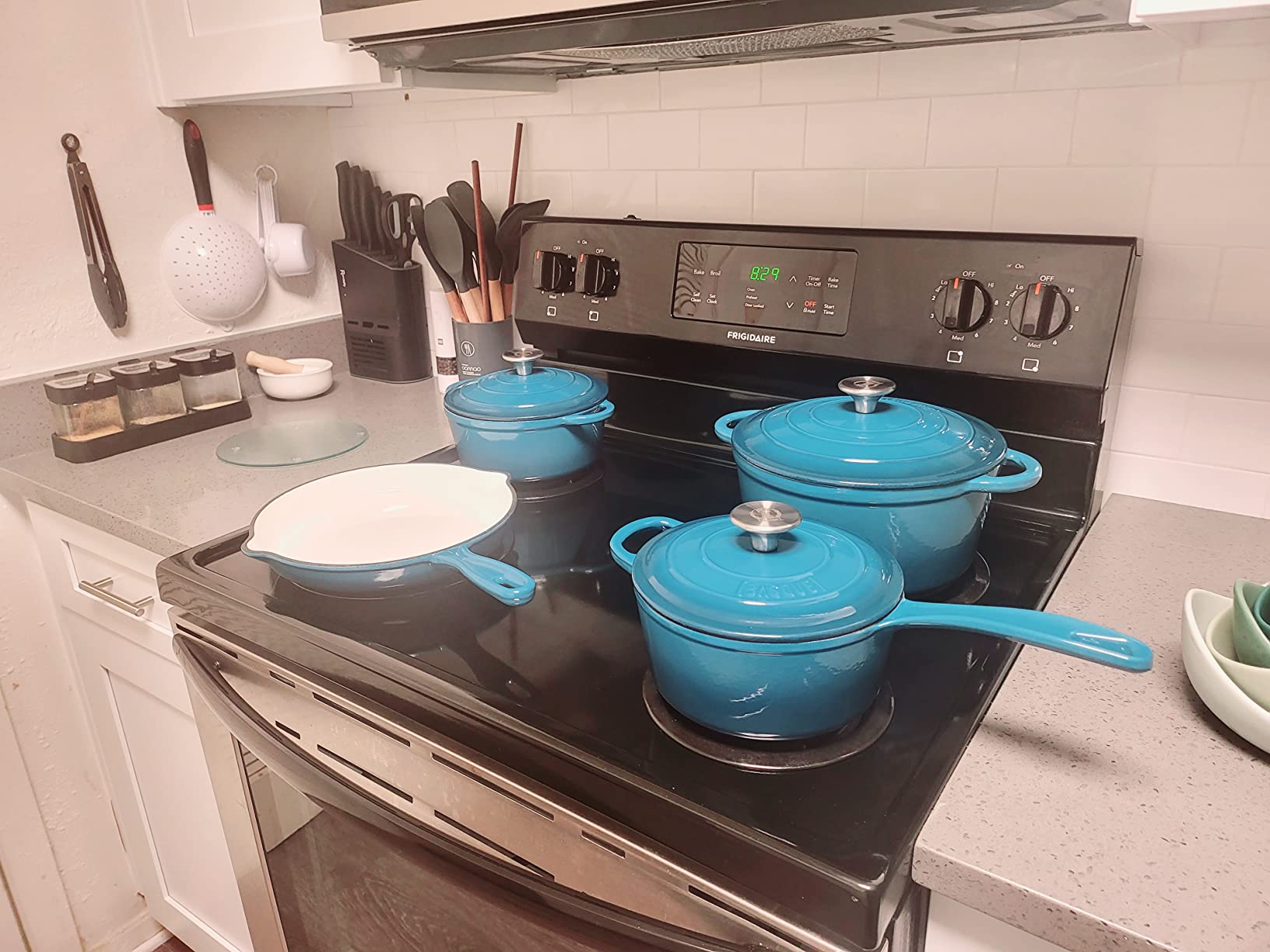 Basque Enameled Cast Iron Cookware Set, 7-Piece Set (Biscay Blue), Nonstick, Oversized Handles, Oven Safe; Skillet, Saucepan, Small Dutch Oven, Large Dutch Oven customer photo 2