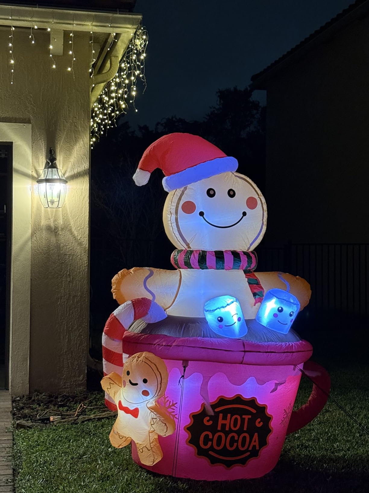 ZPISF 6 FT Christmas Inflatables Outdoor Decorations, Cute Christmas Blow Up Yard Decorations Gingerbread Man in Hot Cocoa Mug Scene for Garden Lawn Xmas Decor customer photo 2