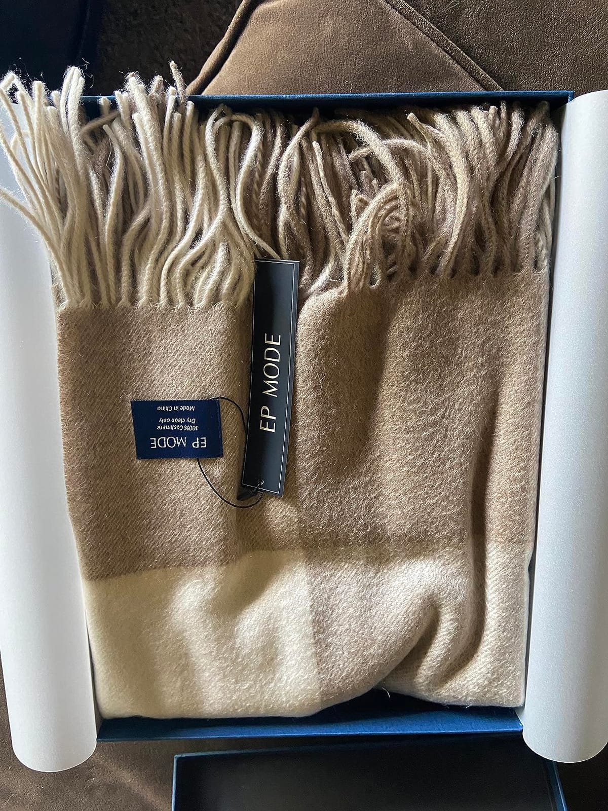 EP Mode 100% Pure Cashmere Throw Blanket for Sofa, Camel Tartan | Classic Fringe Design, Buttery-Soft Touch, Year-Round Comfort, Gift-Ready Luxury customer photo 1