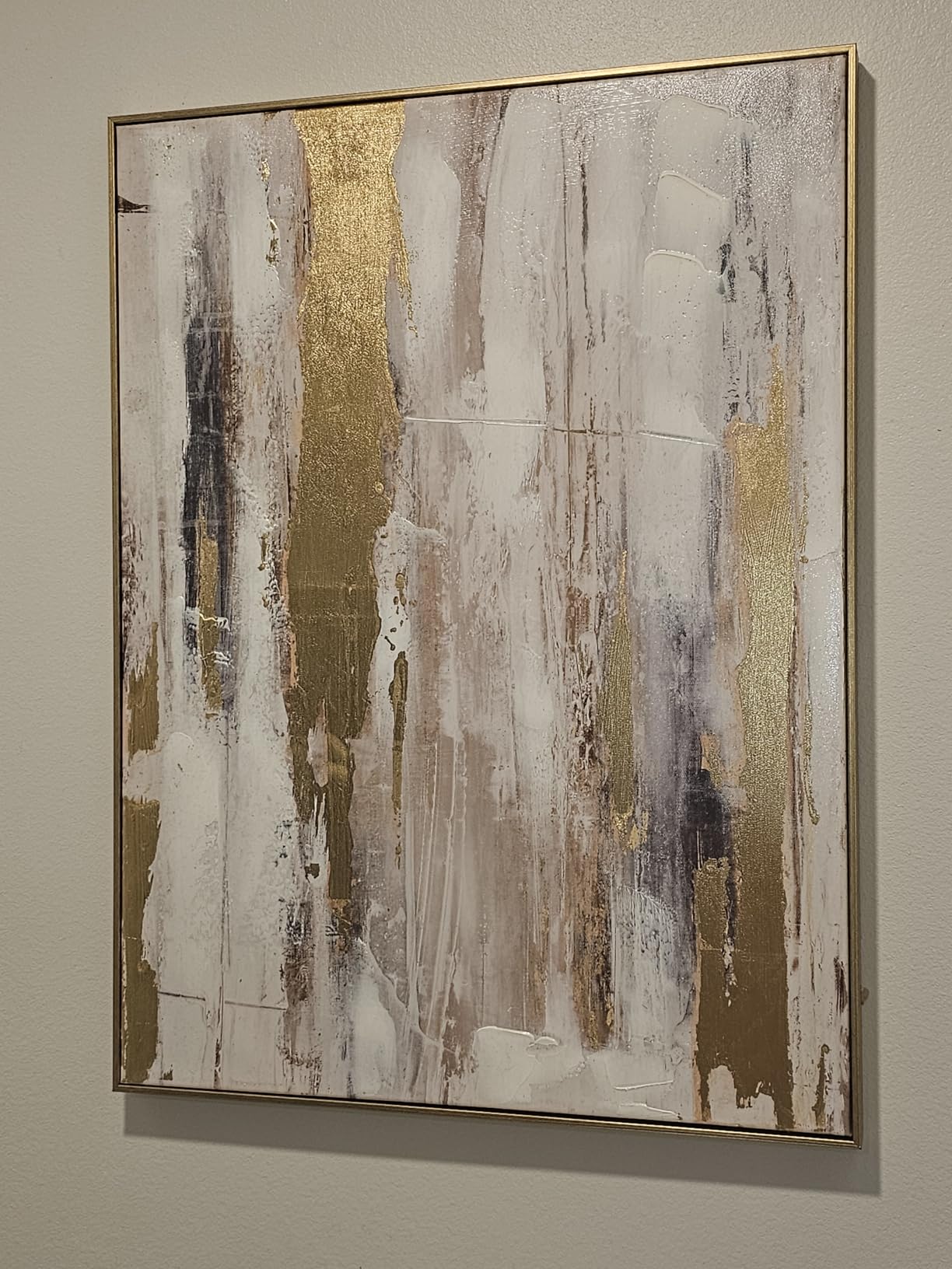 Gold Abstract Wall Art Decor - Framed Texture Paintings Modern Canvas Artwork with Hand-Painted Gold Foil for Modern Style Decor, Ready to Hang customer photo 1