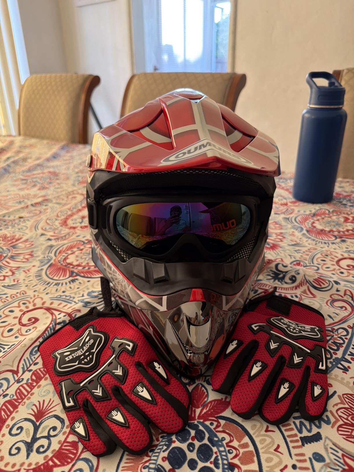 OUMURS Youth Dirt Bike Helmet DOT Approved, Kids Full Face Motocross Helmet, Includes Goggles Gloves Storage Bag, Lightweight Design, Washable Liner, ATV UTV BMX MX Off-Road Racing customer photo 2
