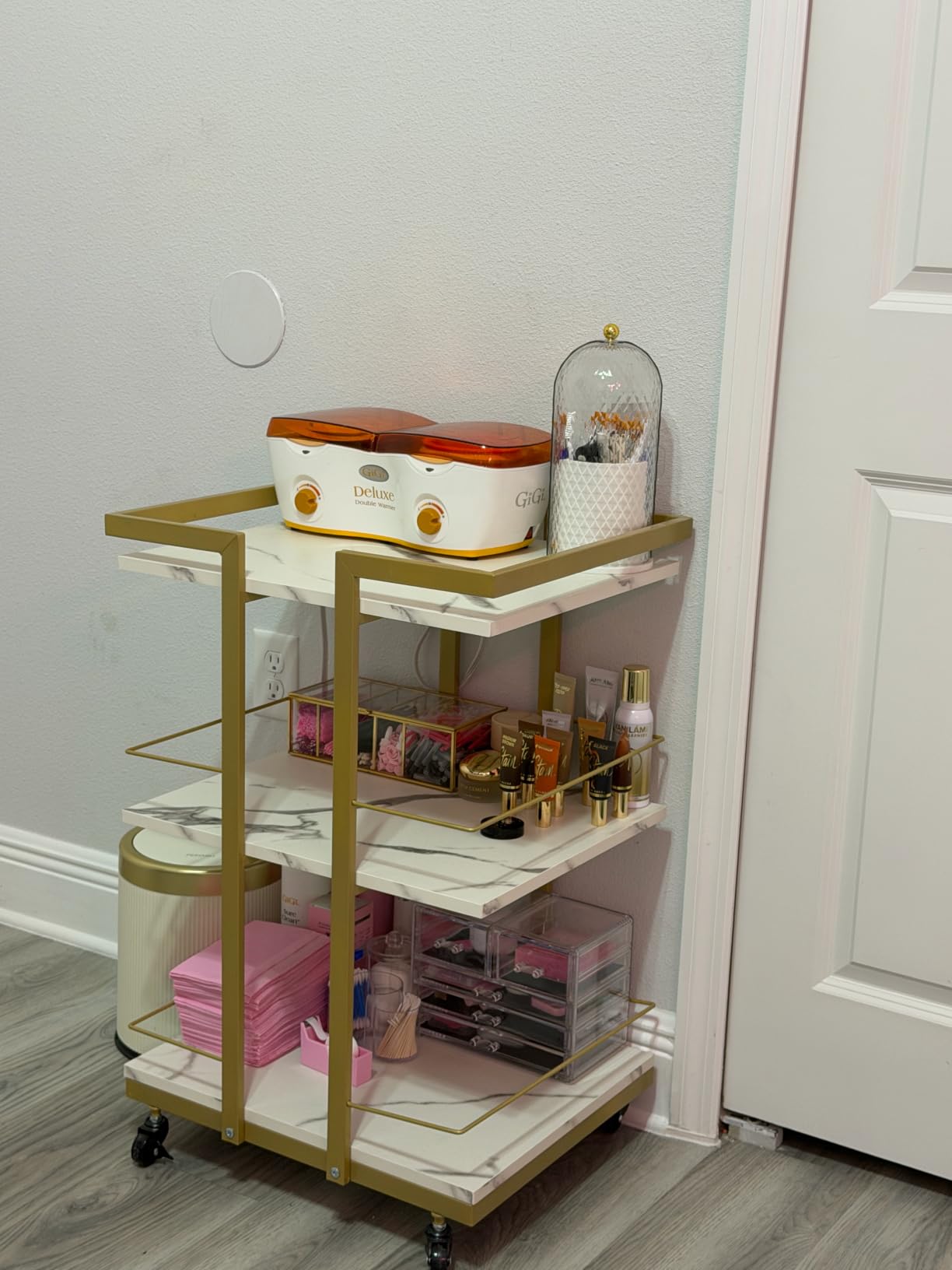 Esthetician Cart with Wheels Utility Salon Rolling Trolley, Gold Mobile Storage Organizer for Beauty Spa Cosmetology Massage, Tattoo Manicure Facial Tool Holder Station customer photo 1