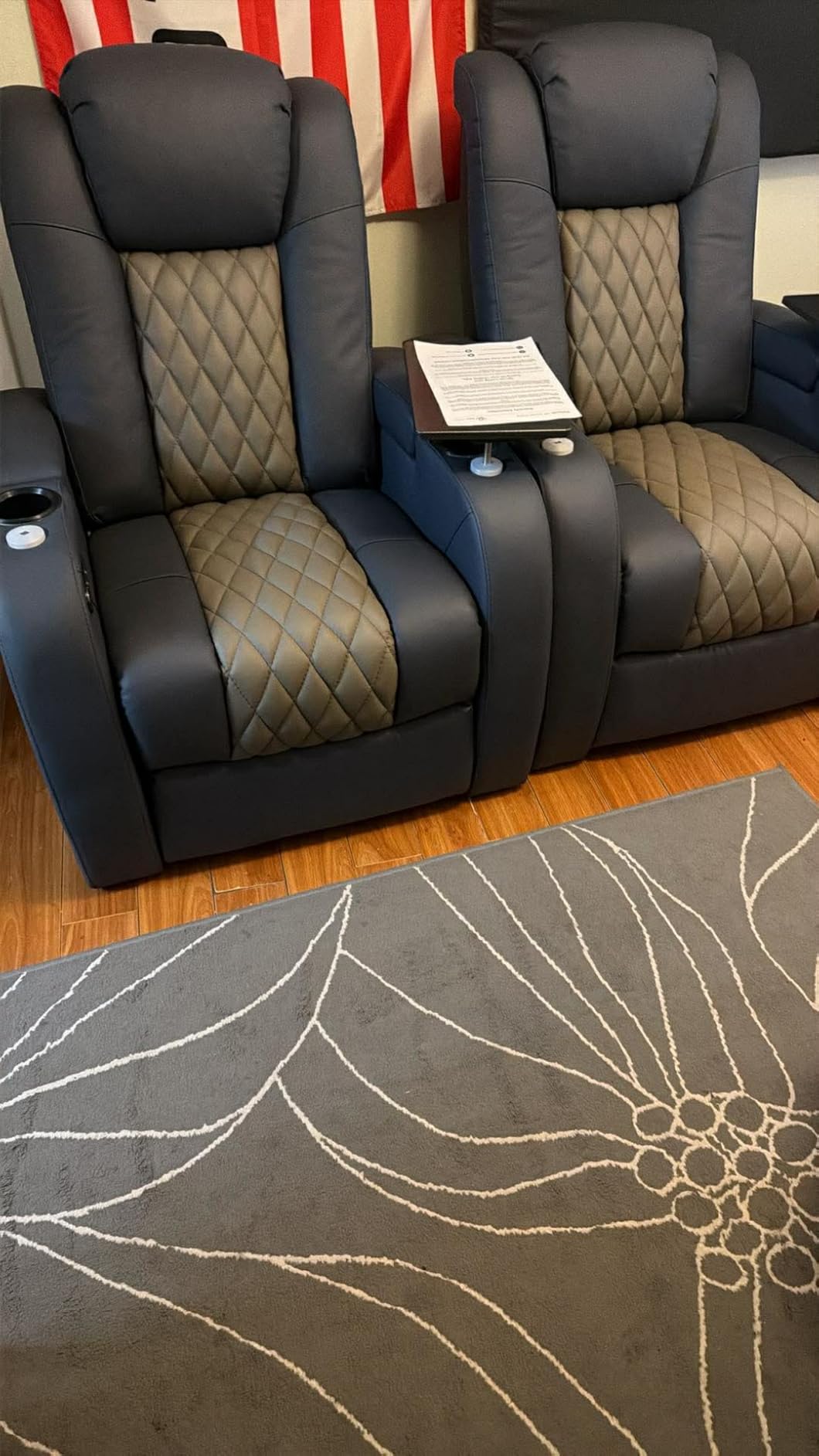 Weilianda Home Theater Seating, Top Grain Leather Movie Theater Chair | Black Row of 1, Zero Gravity, Power Headrest, Tray Table, Electric Reclining Seat for Media Room customer photo 2