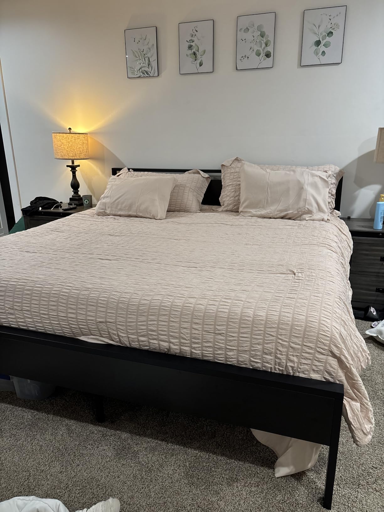 HYMOKEGE Queen Comforter Set Seersucker 7 Pieces, All Season Luxury Bed in a Bag for Bedroom, Bedding Set with Comforters, Sheets, Pillowcases & Shams, Dark Grey customer photo 2