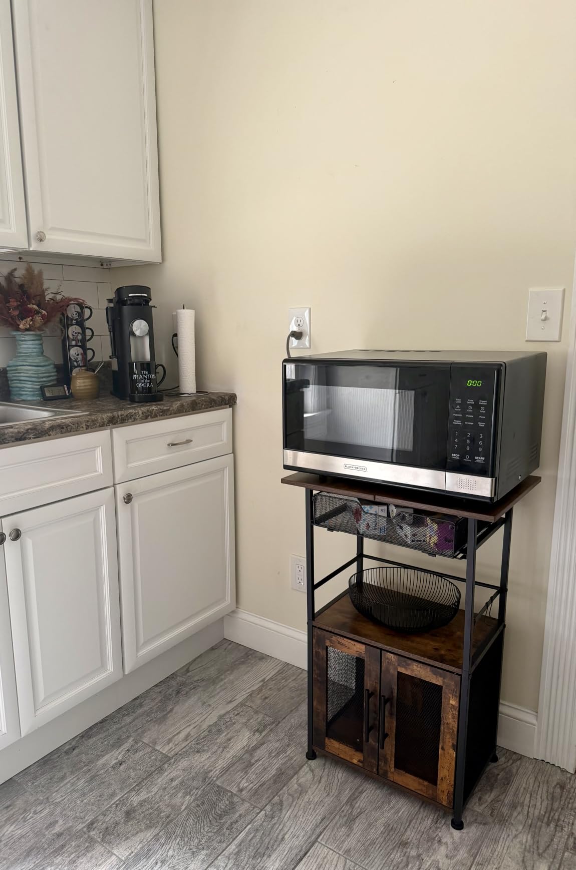 Hencawima Coffee Bar Cabinet, 3 Tier Coffee Station Table on Wheels, 35.9