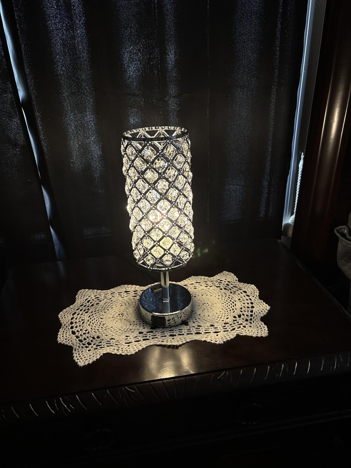 Silver Crystal Lamps Set of 2, 3-Way Dimmable Touch Lamps for Nightstand | USB-C+A & AC Outlet, Modern Table Lamp for Bedroom, Bedside, Night Stands, Glitter Lamp, Bulbs Included customer photo 1