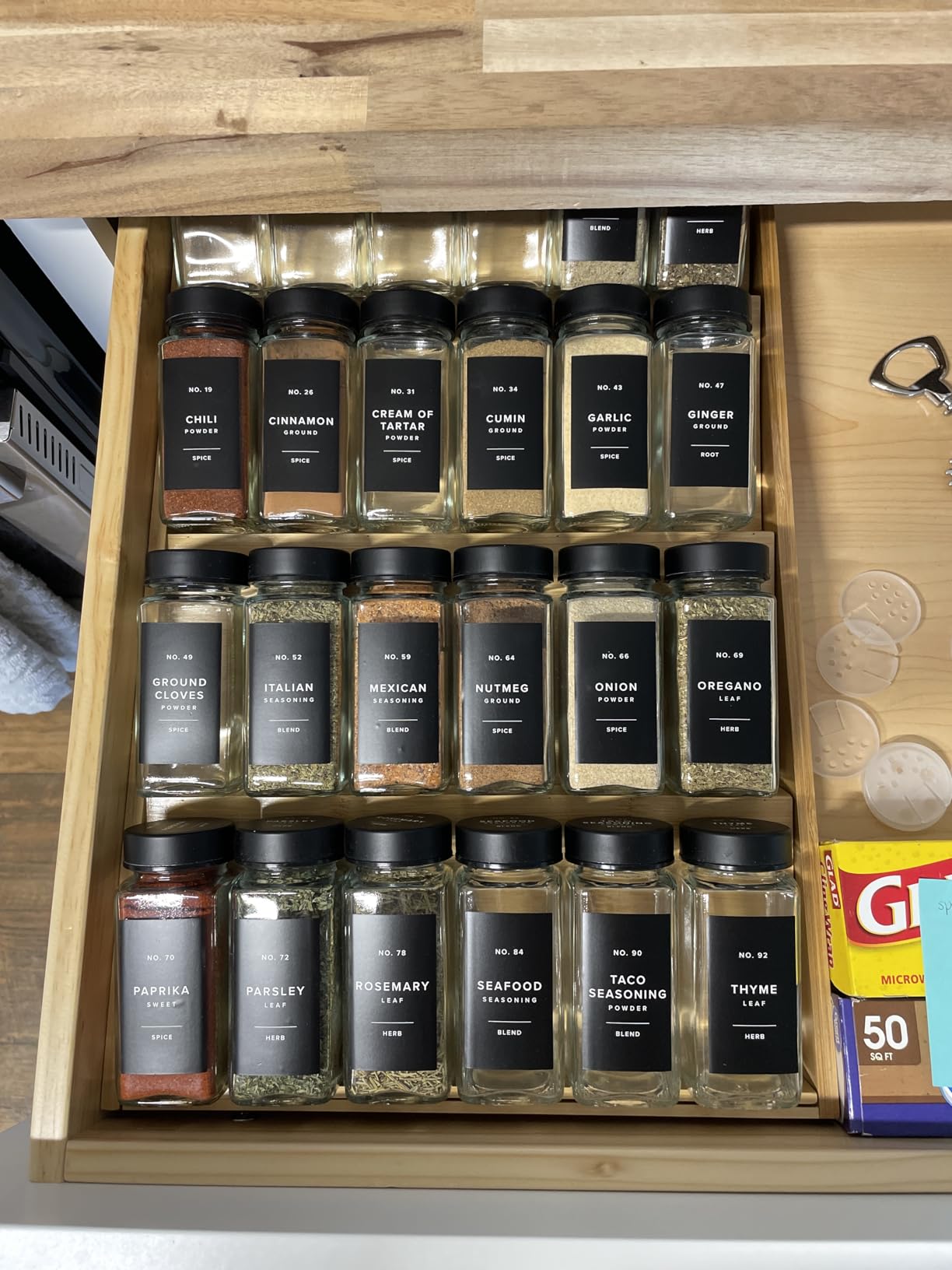 SpaceAid Bamboo Spice Drawer Organizer, Expandable 4 Tier Spices Rack for Cabinet, Kitchen Seasoning Storage Insert (Jars Not Included, From 12