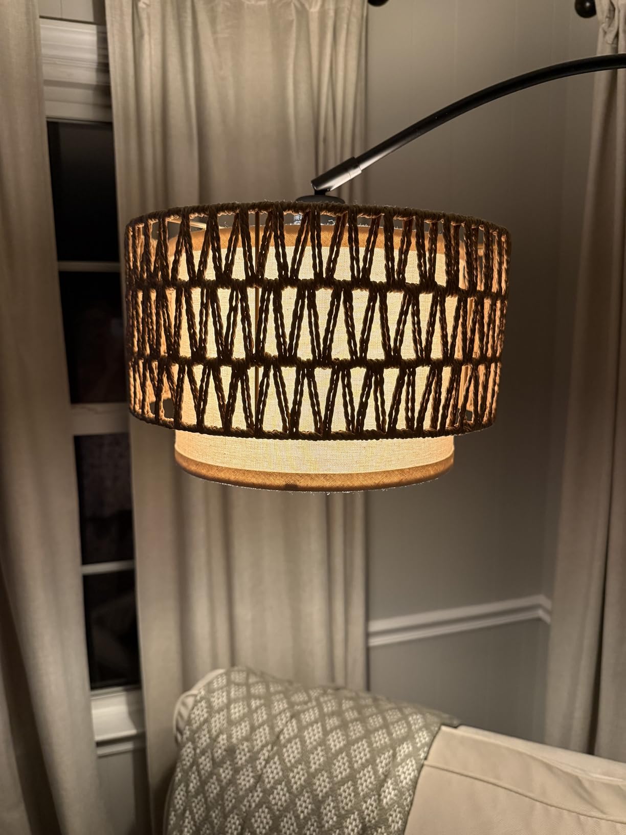 Gold Floor Lamp, Arc Floor Lamp for Living Room with Adjustable Drum Lampshade, Modern Tall Standing Lamp with On/Off Foot Switch, Over Couch Arched Reading Light for Reading, Bedroom, Office customer photo 1