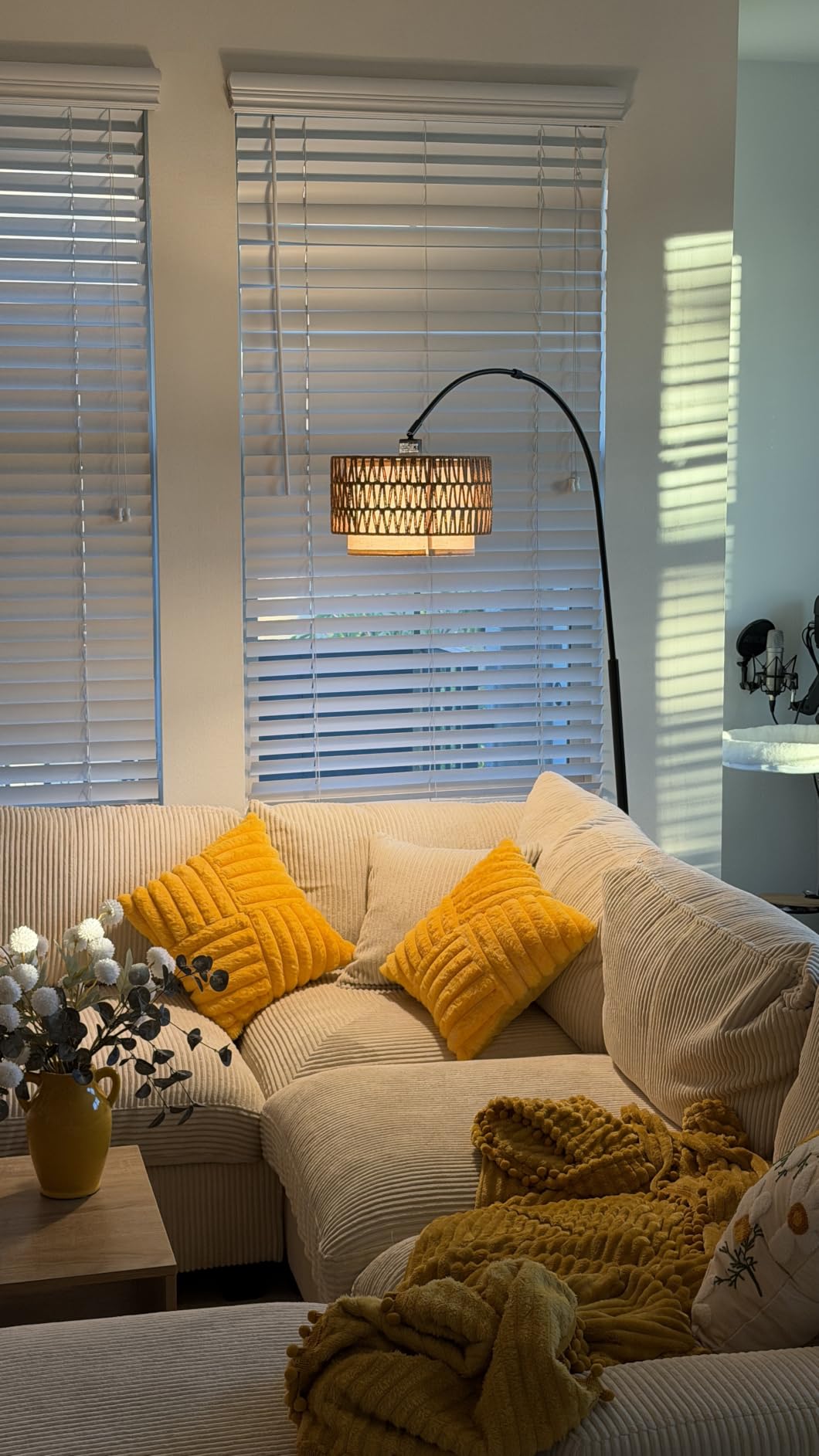 Gold Floor Lamp, Arc Floor Lamp for Living Room with Adjustable Drum Lampshade, Modern Tall Standing Lamp with On/Off Foot Switch, Over Couch Arched Reading Light for Reading, Bedroom, Office customer photo 2