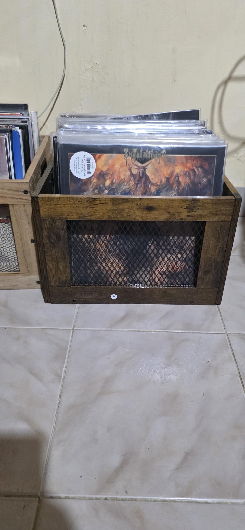 3IngSeagulls Vinyl Record Storage Crate Wooden Record Holder, Classic Cube Record Organizer Storage 100+ Records, Brown Color Vinyl Record Holder for Albums customer photo 1