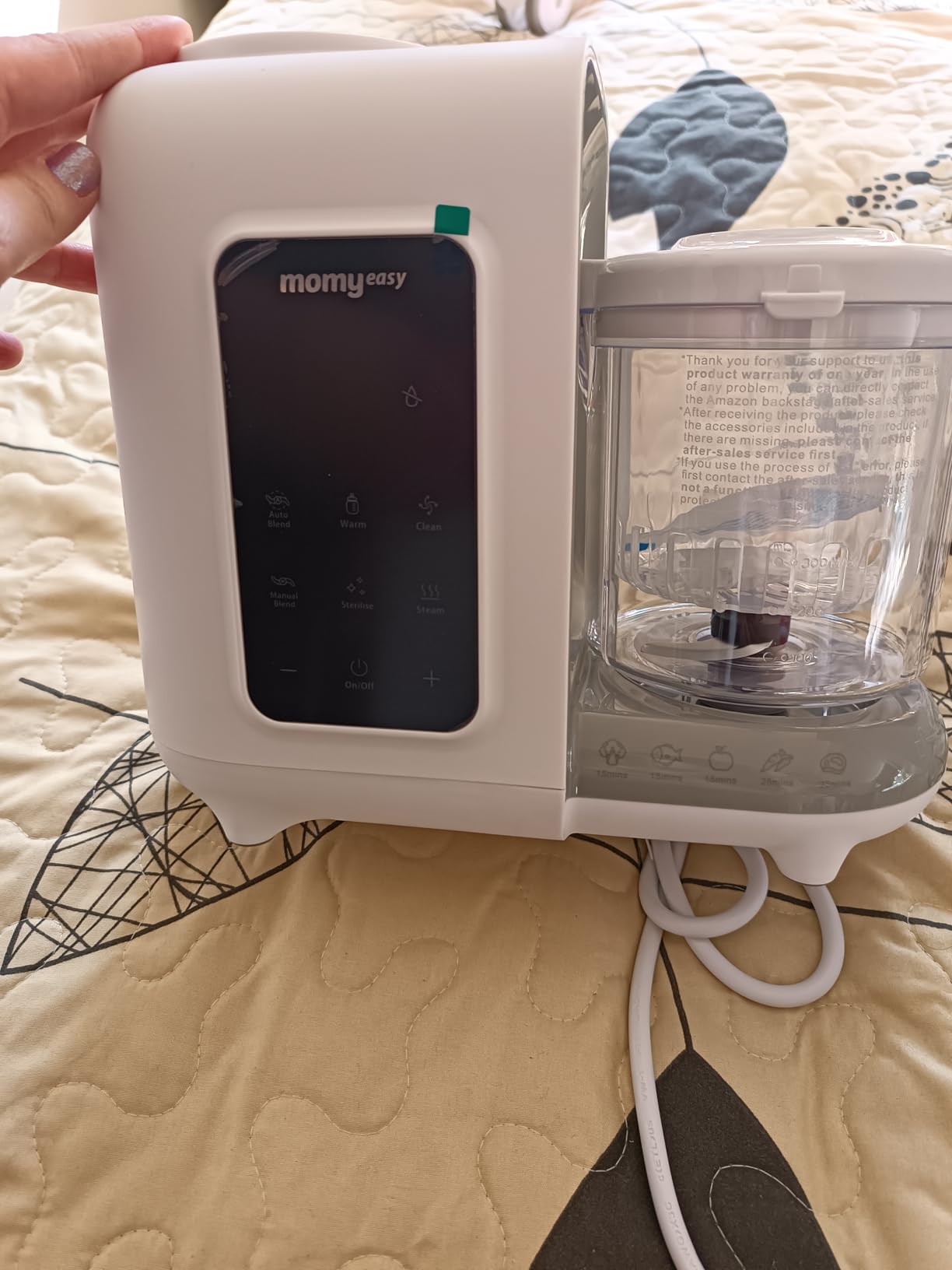 MOMYEASY Baby Food Maker, Food Steamer with Dual-Layer Steam Basket, White customer photo 1