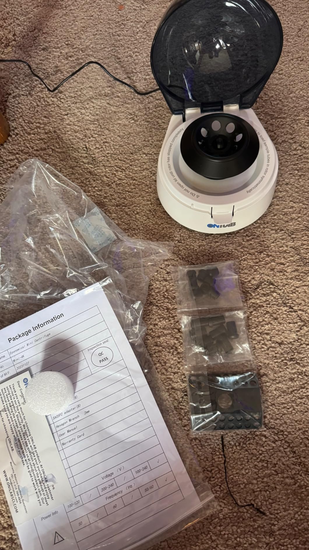 ONiLAB Mini Benchtop Centrifuge, 7000RPM, 2680xg, 2 Rotors | Fits 8x0.2/0.5/1.5/2.0ml Tubes & 32 PCR Strips, Low Noise, 100-240V, for Microtubes and PCR Strips Only customer photo 1