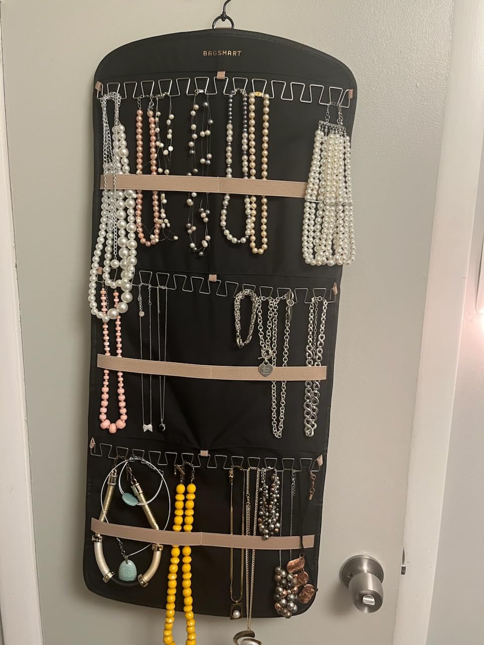 BAGSMART Hanging Jewelry Organizer, Necklace Holder, Large, Black | Anti-tangle Hanging Jewelry Organizer with Storage Bag customer photo 2