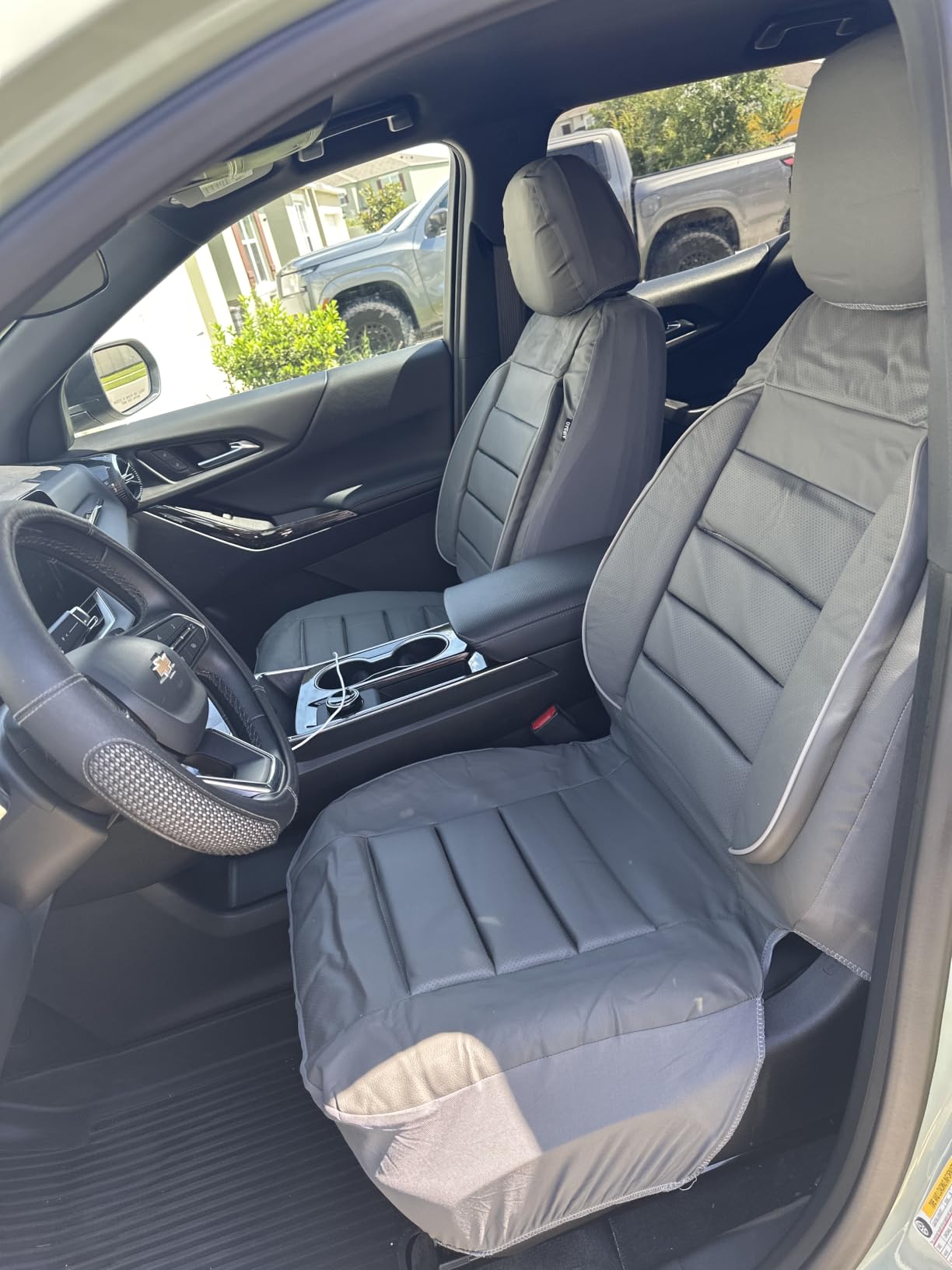 CAR PASS Leather Seat Covers Full Set Universal Water Resistant 3D Foam Back Support, Luxury Comfort Automotive 5 Seat Covers All Season Fit for SUV, Sedan, Van, Airbag Compatible Elegance (Pure Black) customer photo 1