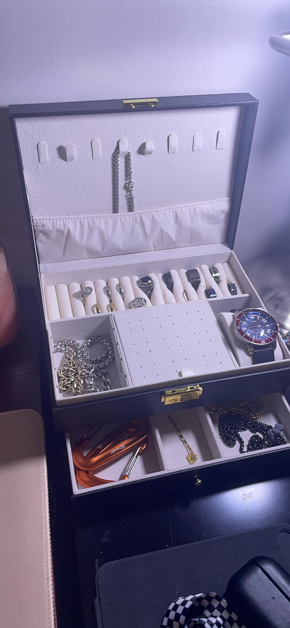 GUOER Jewelry Box for Women Girls, Two Layers Jewelry Organizer (White) | Vintage Quilting Stitching PU Leather, Earrings Bracelets Rings Necklace Watches Storage Large Jewellery Holder Case Gifts customer photo 2