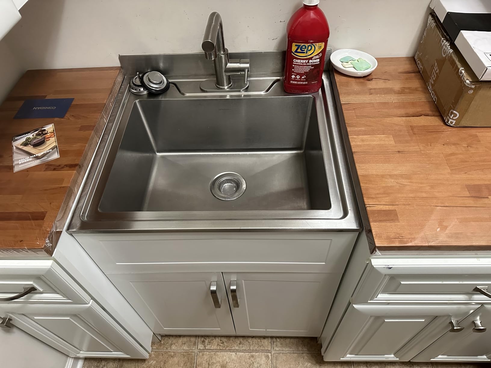 CONSDAN Butcher Block Counter Top, USA Grown Cherry Solid Hardwood Countertop, Wood Slabs for Kitchen, Reversible, Both Side Polished, Prefinished with Food-safe Oil, 1.5